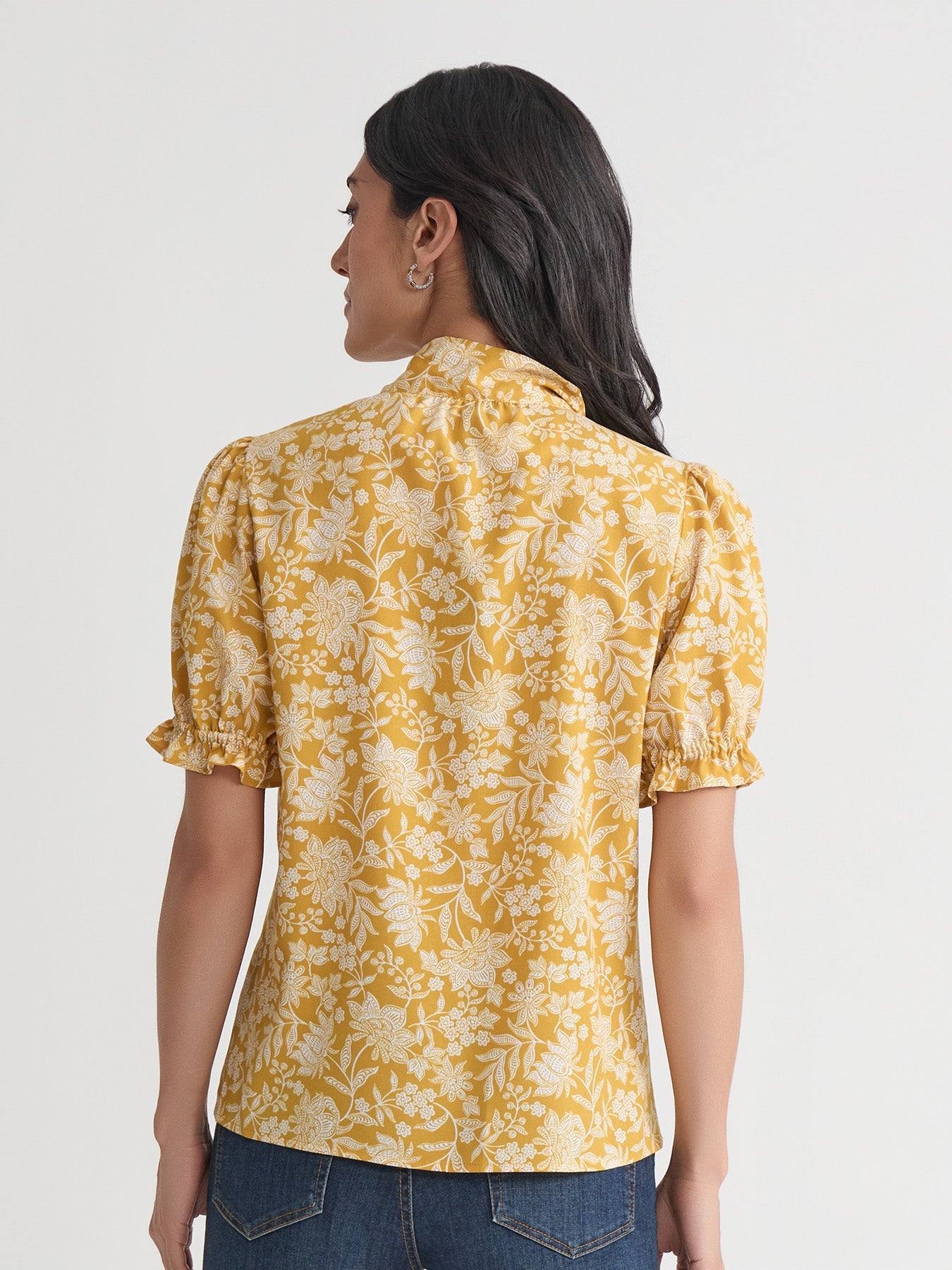 Tie Neck Shirt, Printed Crepe de Chine
