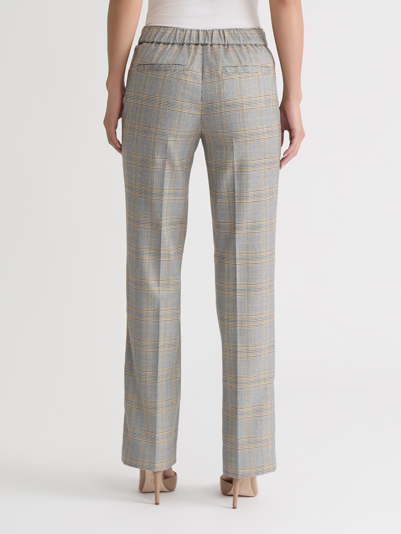 Petite Pull On Button Tab Trouser, Glen Plaid
