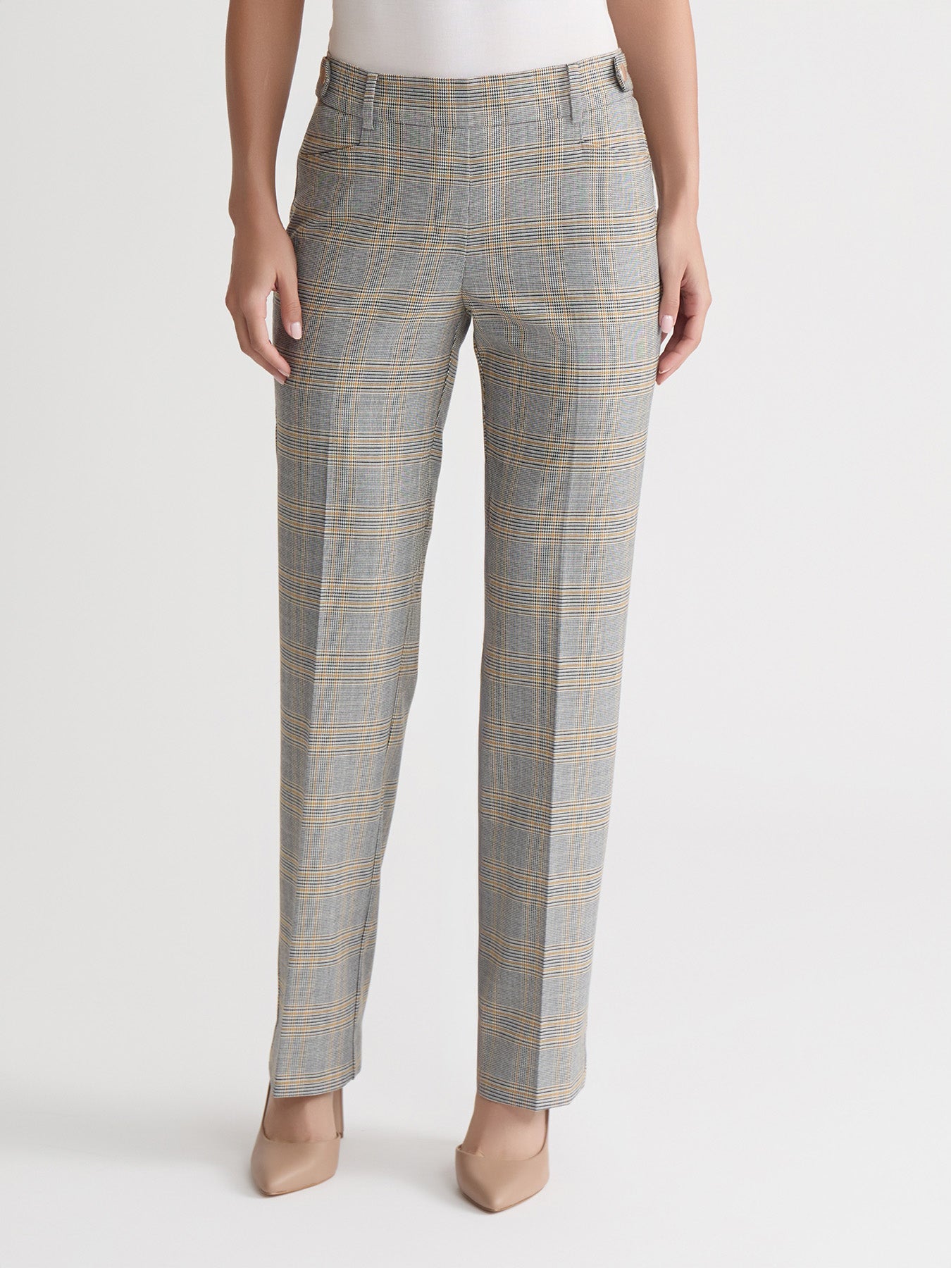 Petite Pull On Button Tab Trouser, Glen Plaid