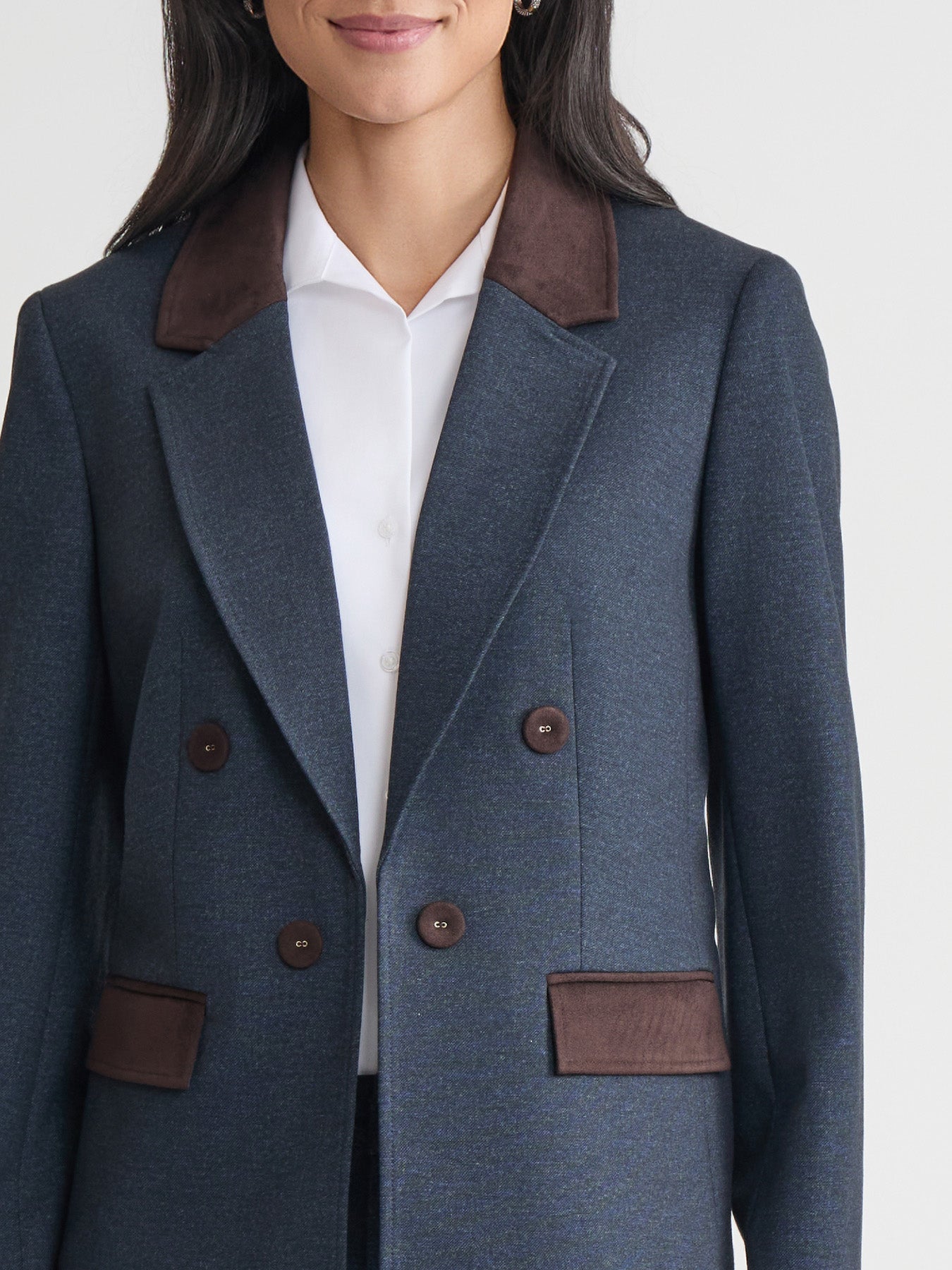 Faux Double Breasted Jacket, Scuba Suede