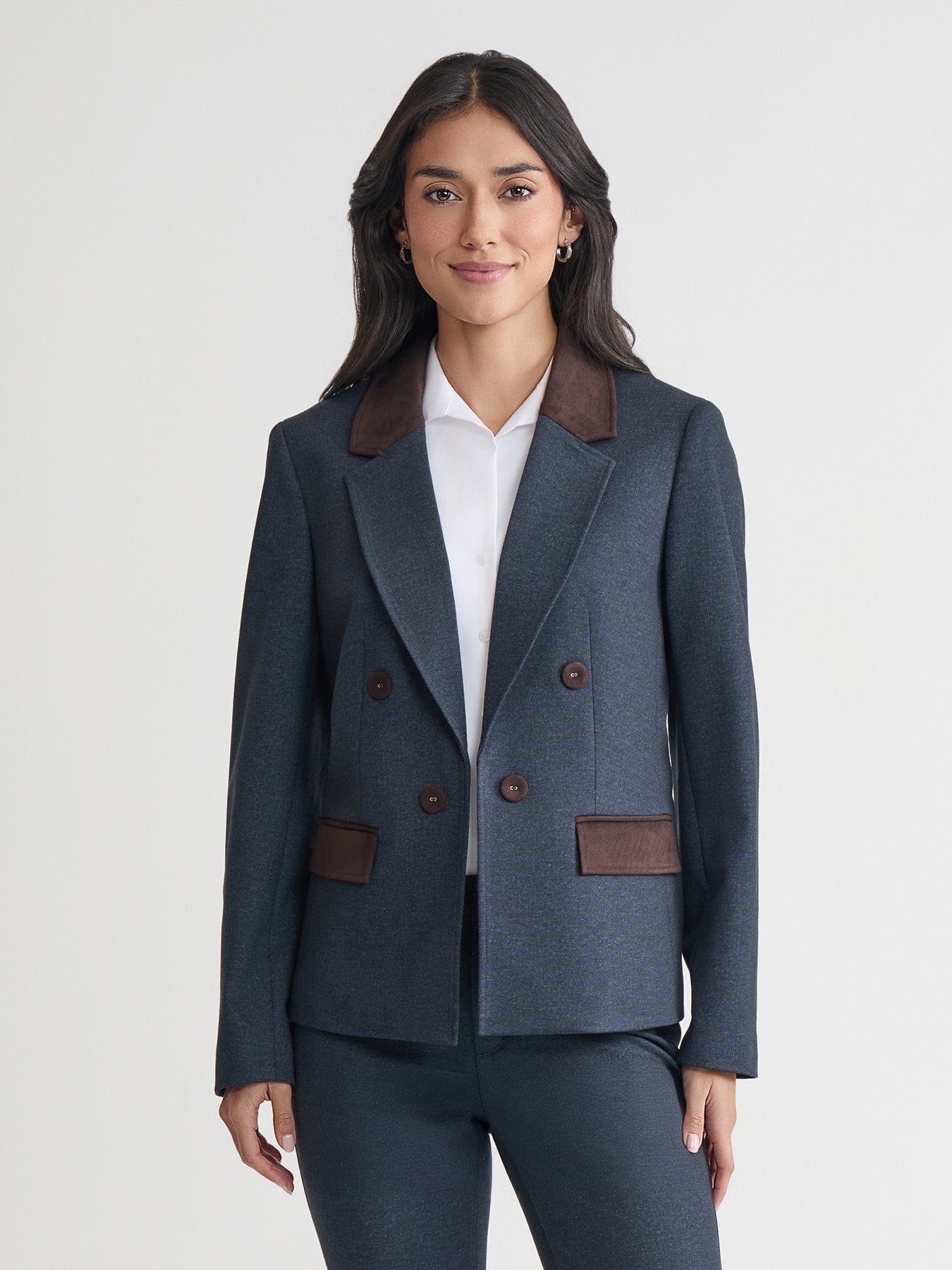 Faux Double Breasted Jacket, Scuba Suede