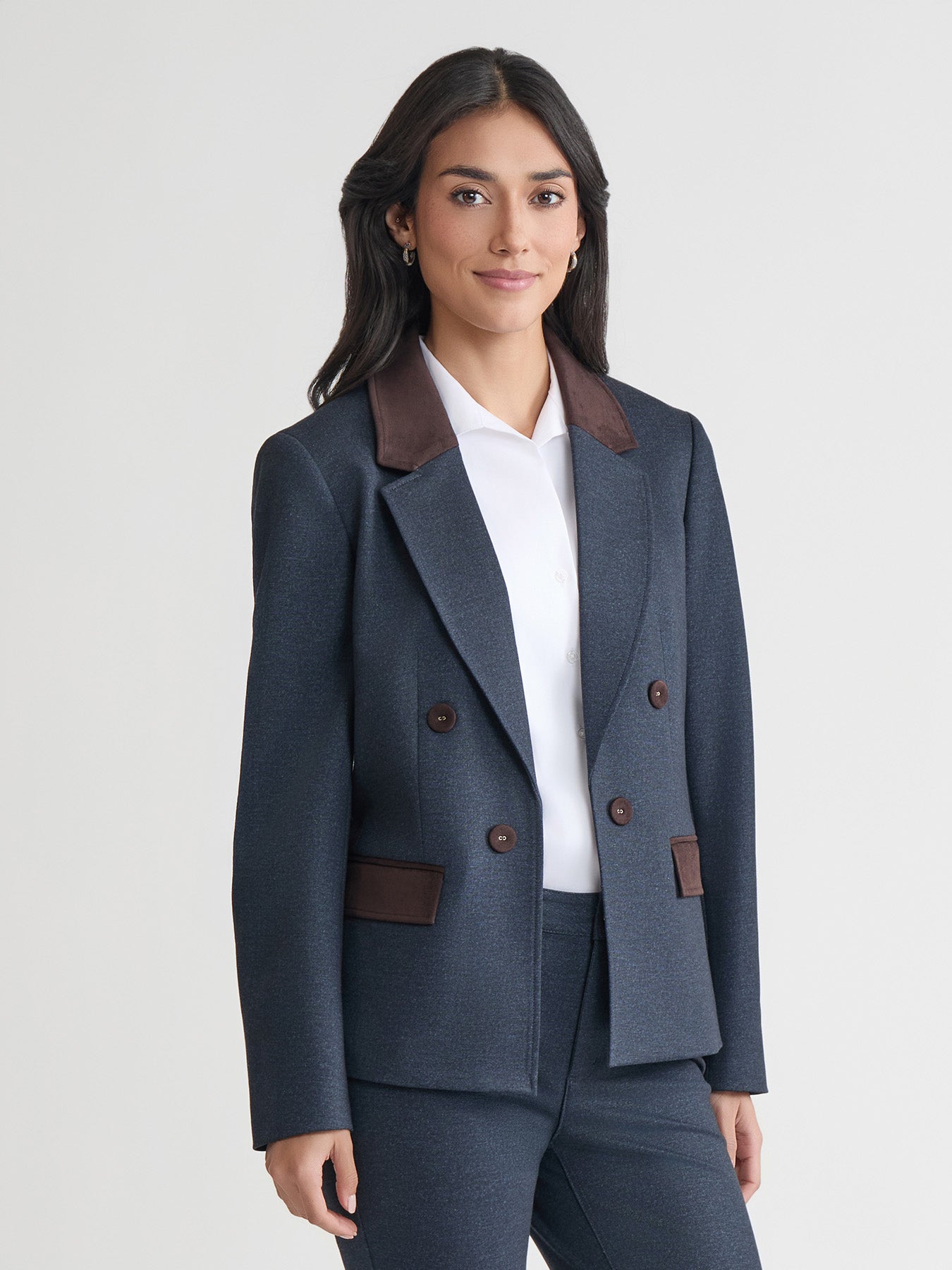 Petite Faux Double Breasted Jacket, Scuba Suede