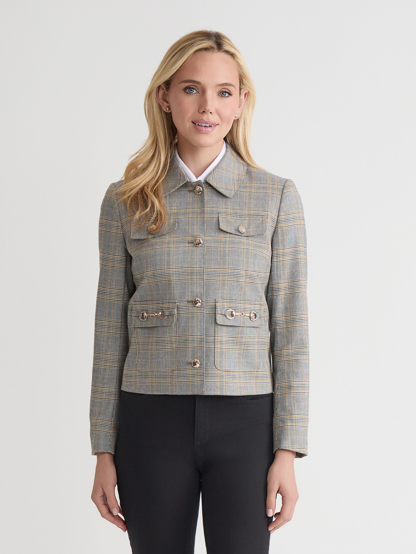 Petite Button Down Jacket, Glen Plaid