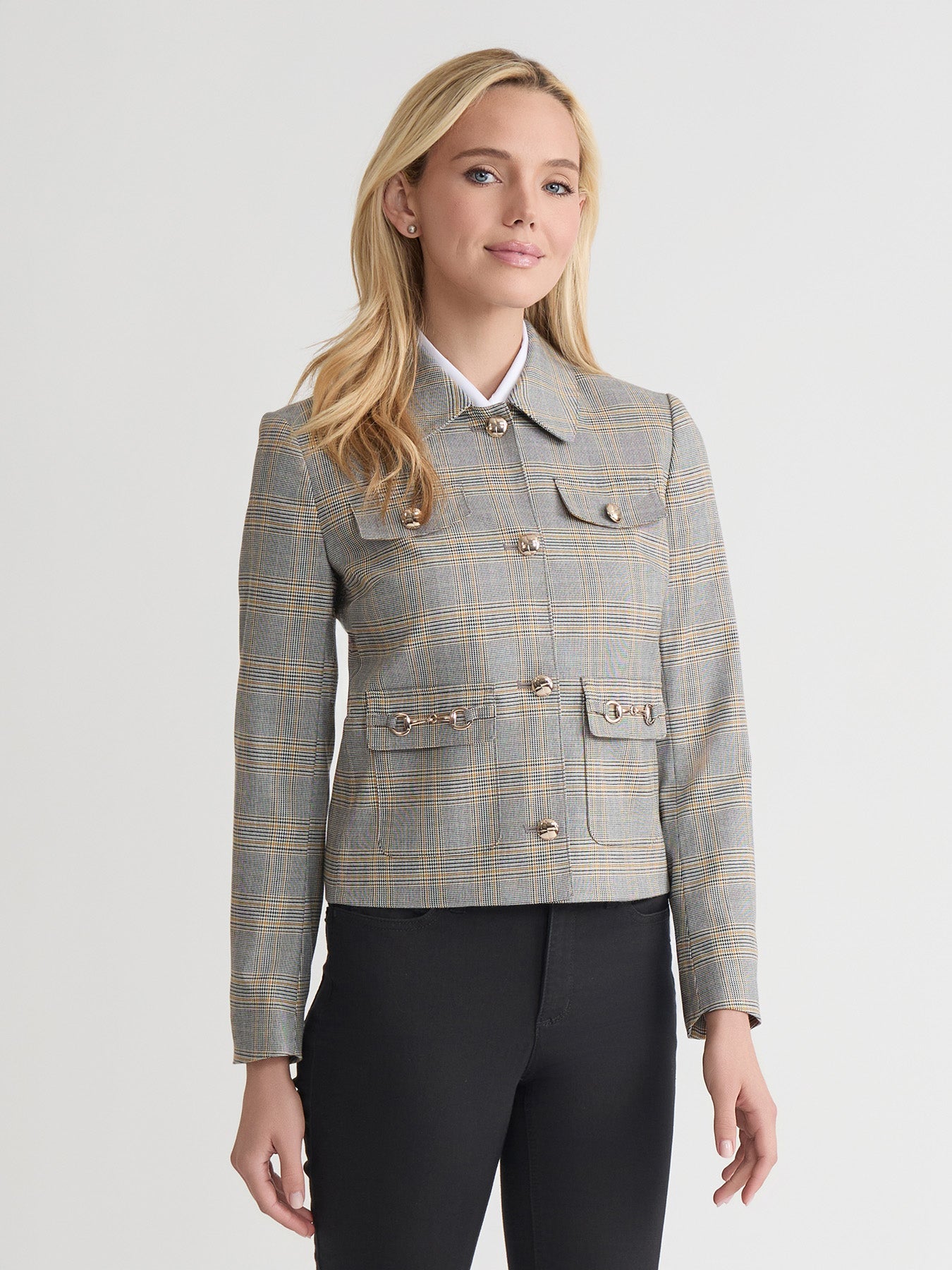 Petite Button Down Jacket, Glen Plaid