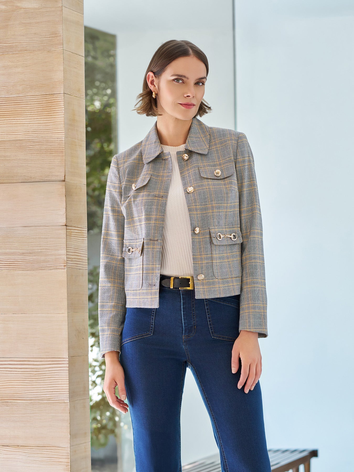 Petite Button Down Jacket, Glen Plaid