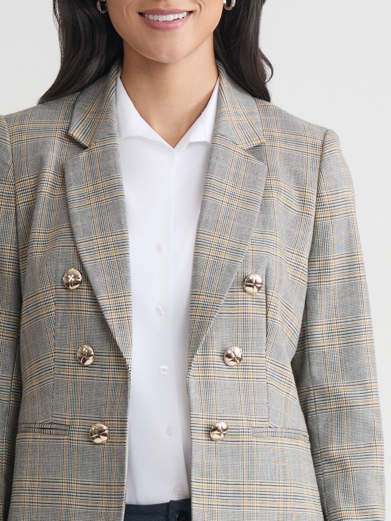 Faux Double Breasted Jacket, Glen Plaid
