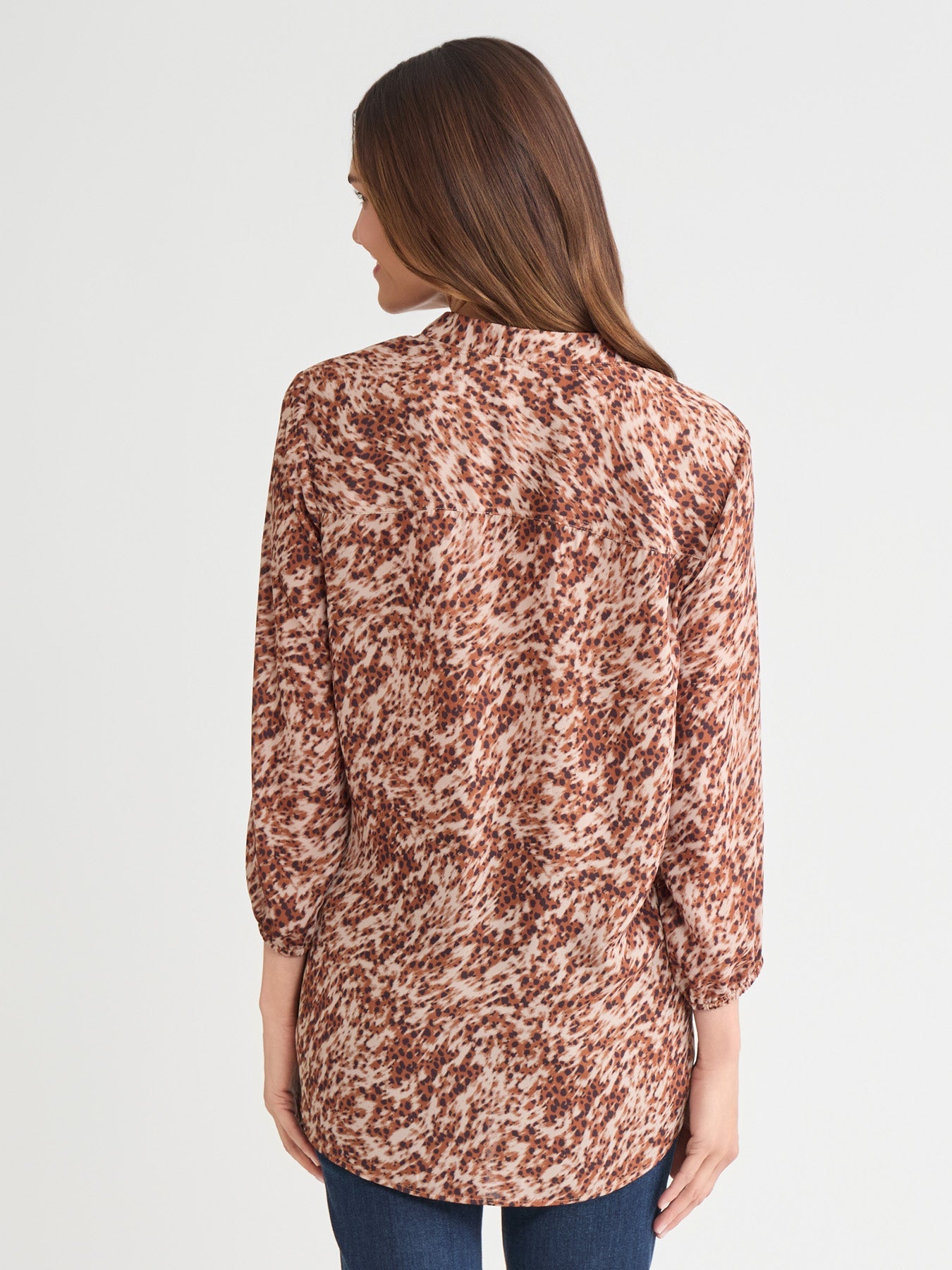 Printed V-Neck Pleated Kelly Blouse, Chiffon