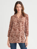 Printed V-Neck Pleated Kelly Blouse, Chiffon