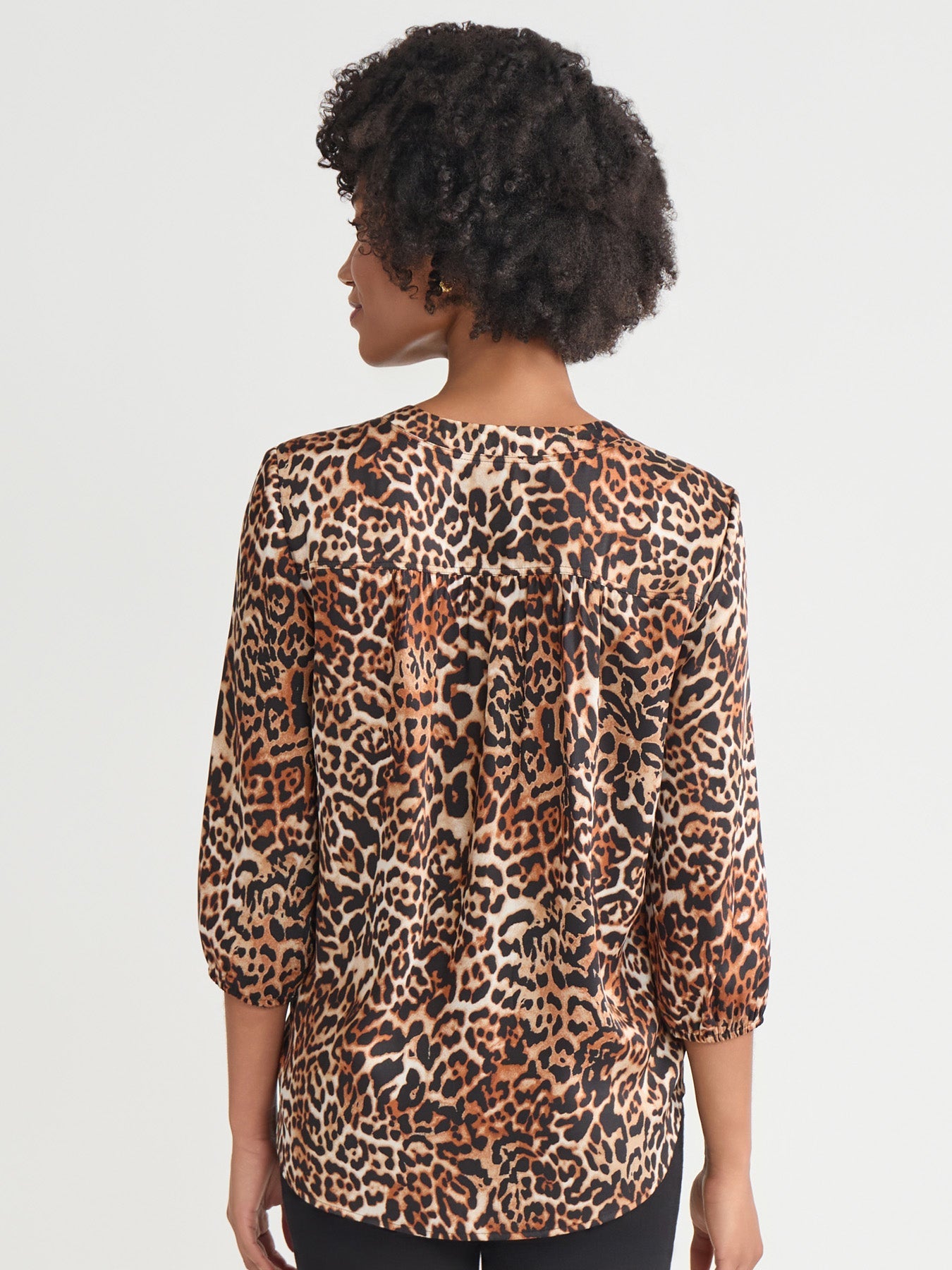 Printed V-Neck Pleated Kelly Blouse, Satin
