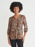 Plus Printed V-Neck Pleated Kelly Blouse, Satin