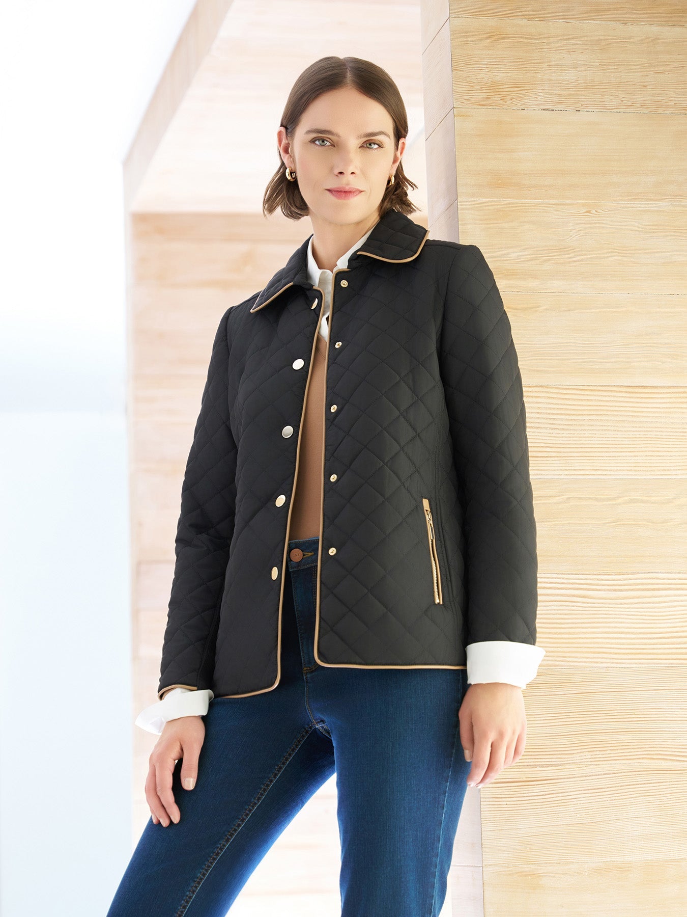 Petite Five-Button Quilted Jacket
