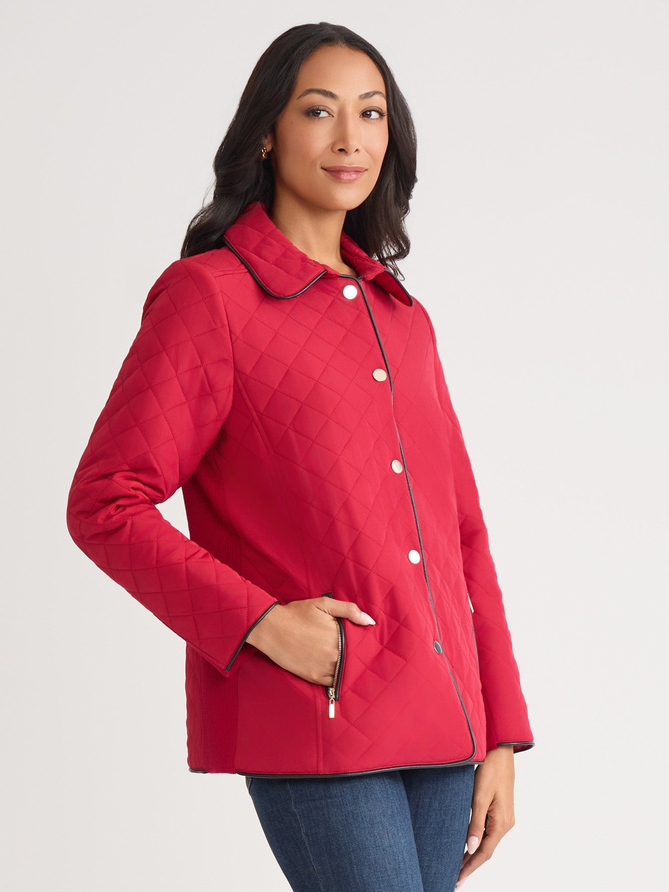 Petite Quilted Snap Front Jacket