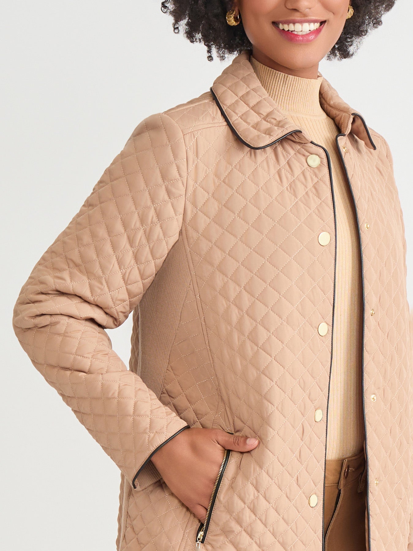 Plus Five-Button Quilted Jacket