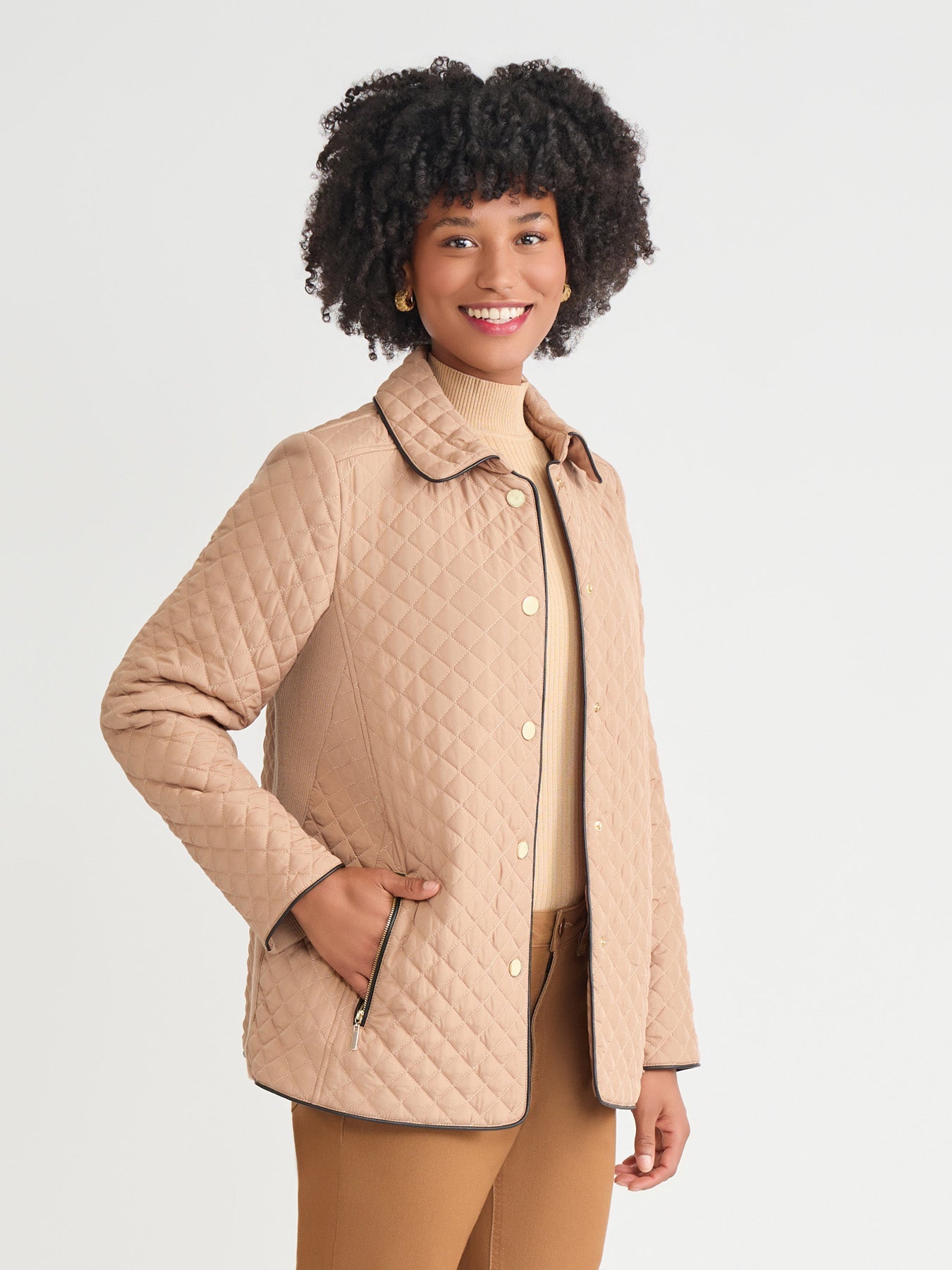 Plus Five-Button Quilted Jacket