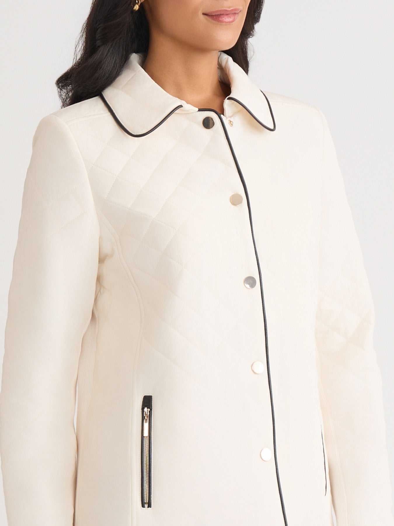 Petite Quilted Snap Front Jacket