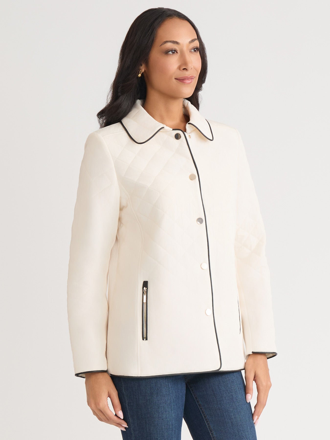 Petite Quilted Snap Front Jacket