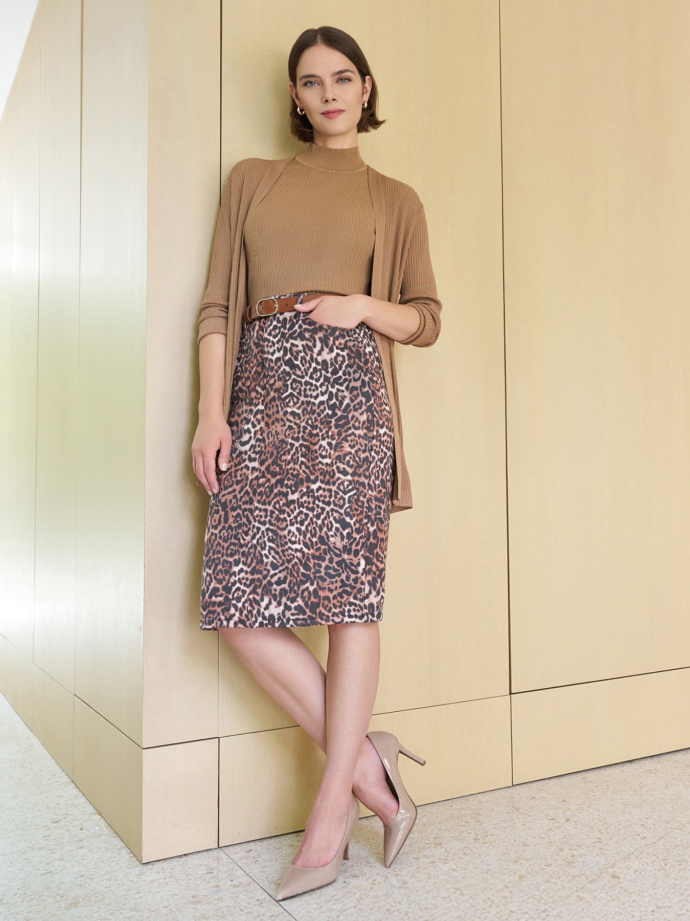 Midi Skirt, Printed Suede