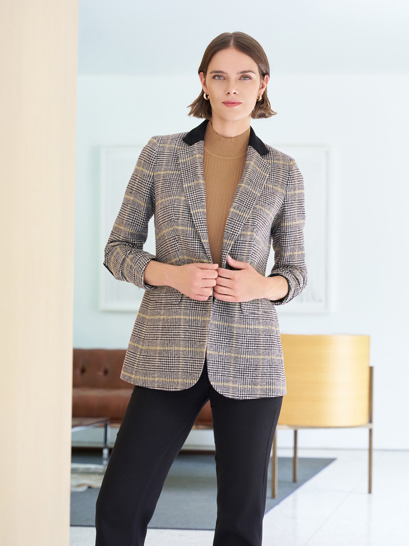 Petite One Button Elbow Patch Blazer