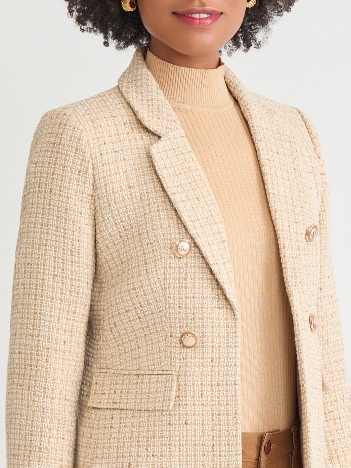 Petite Faux Double Breasted Blazer, Tweed