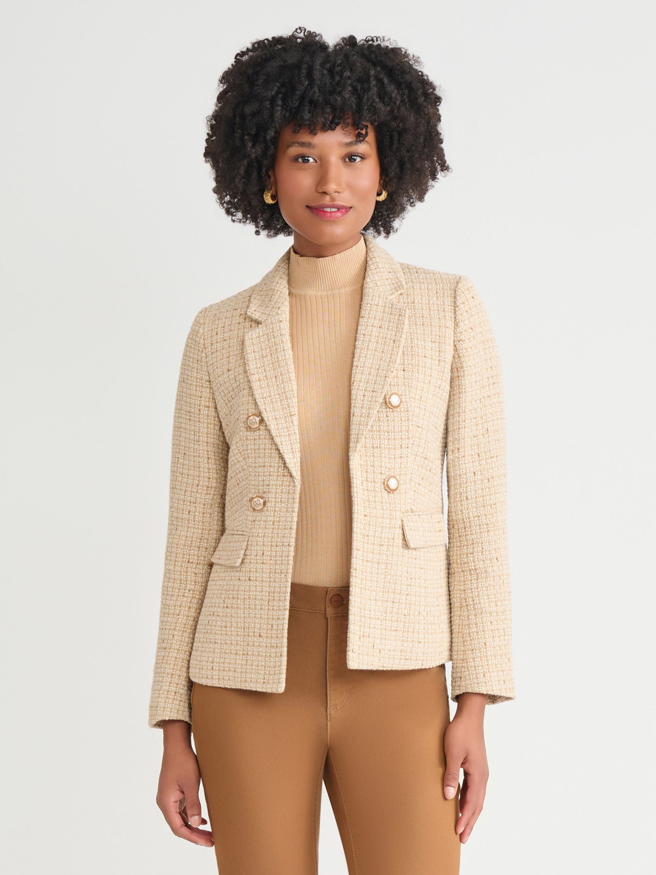 Faux Double Breasted Blazer, Tweed