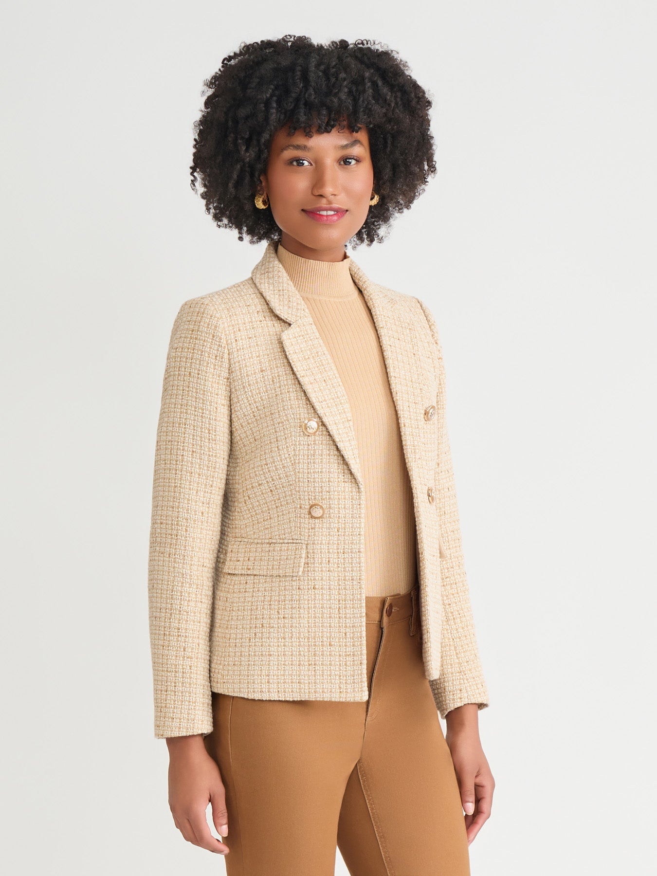 Petite Faux Double Breasted Blazer, Tweed