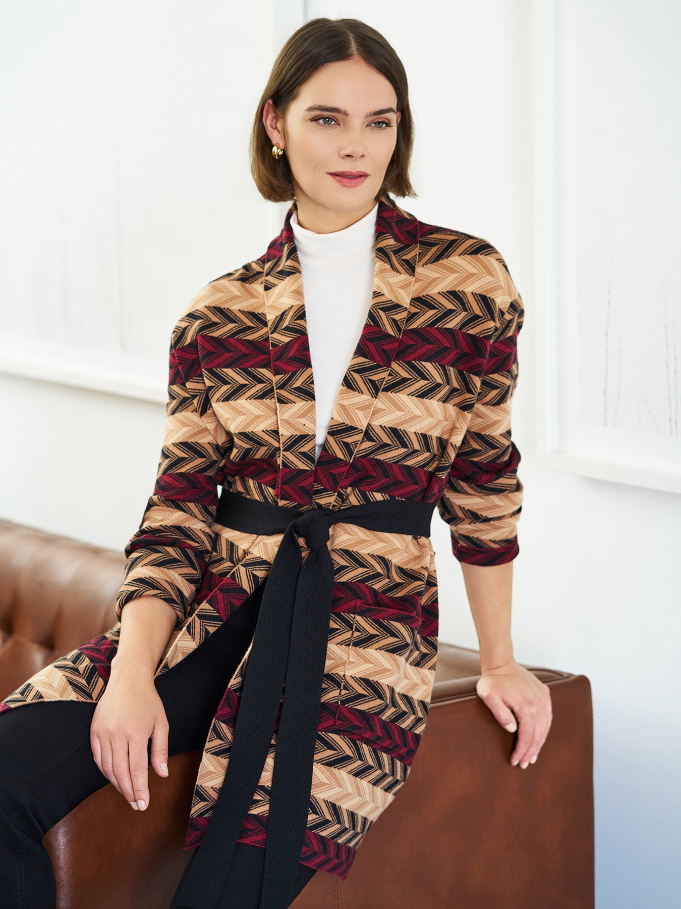 Petite Chevron Belted Cardigan