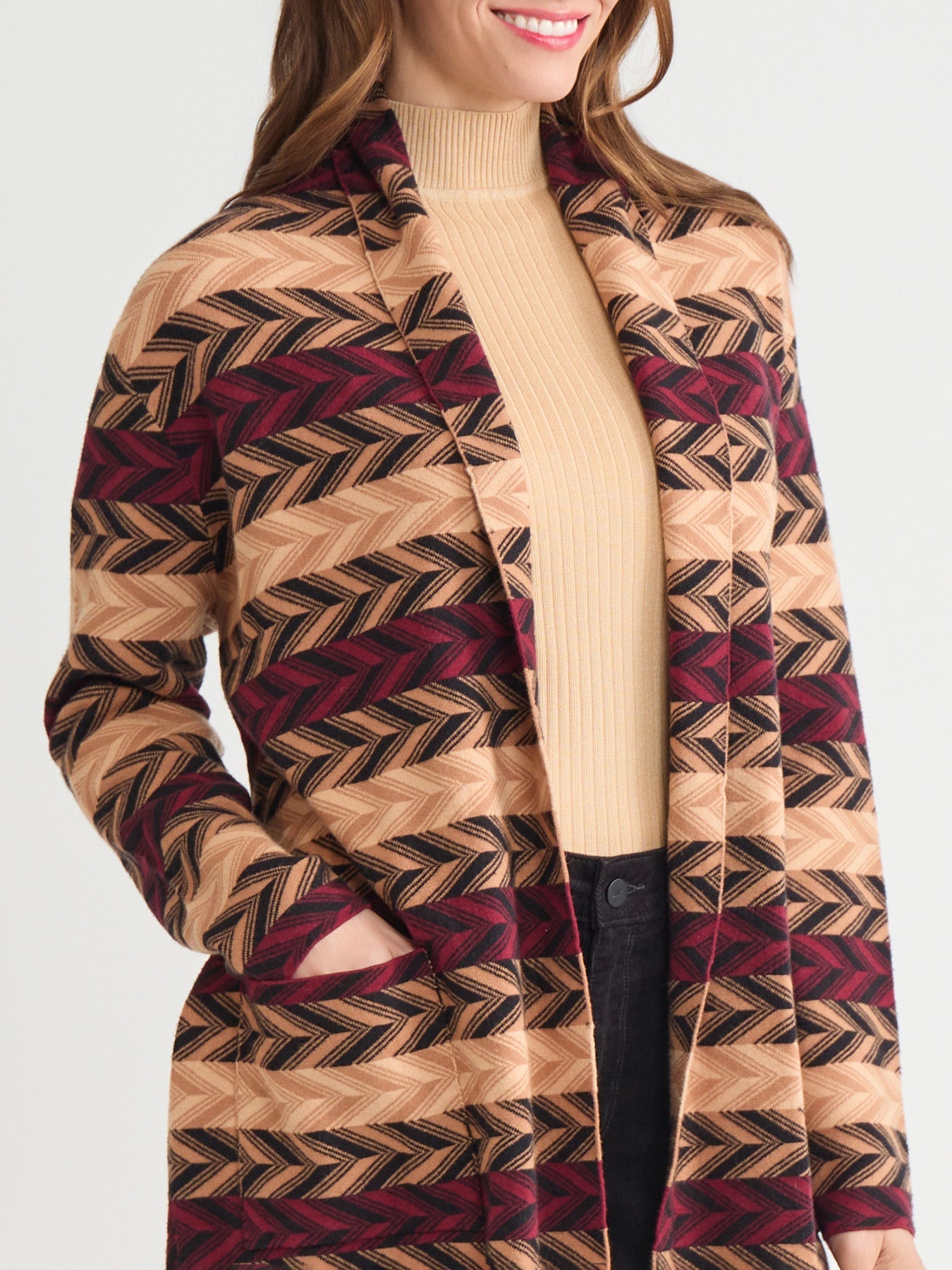 Petite Chevron Belted Cardigan