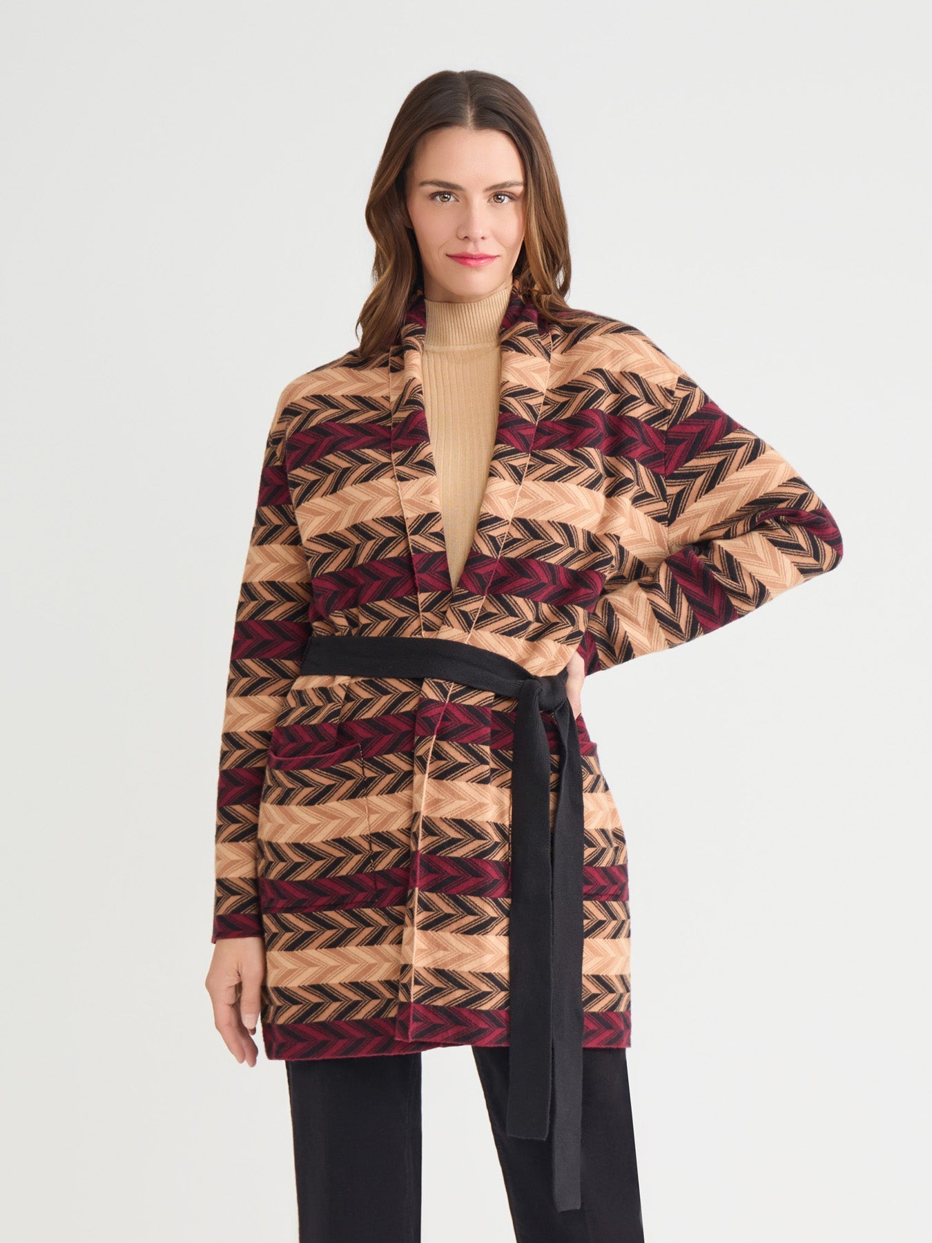 Chevron Belted Cardigan