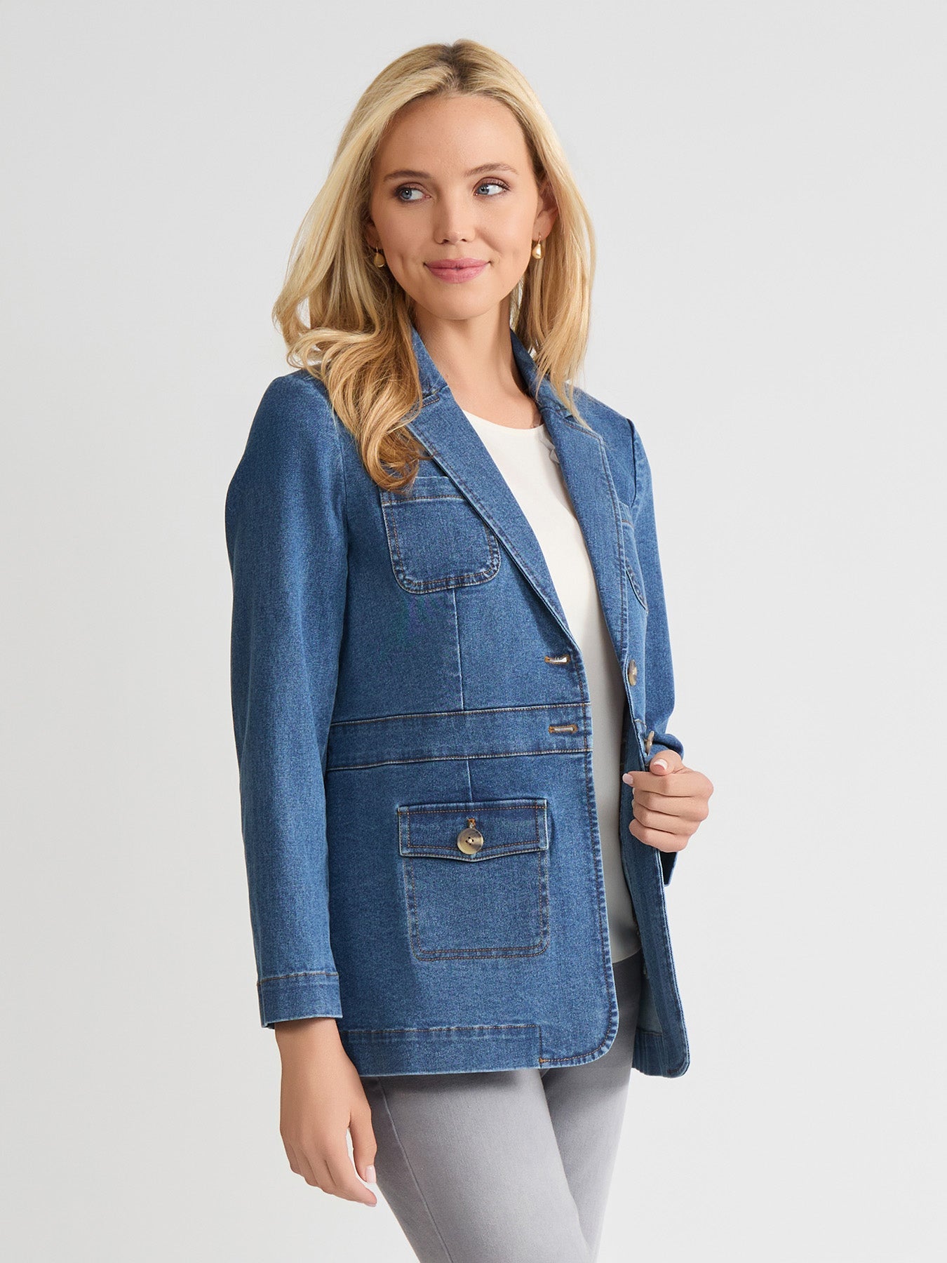 Two Button Denim Blazer, Oasis Wash