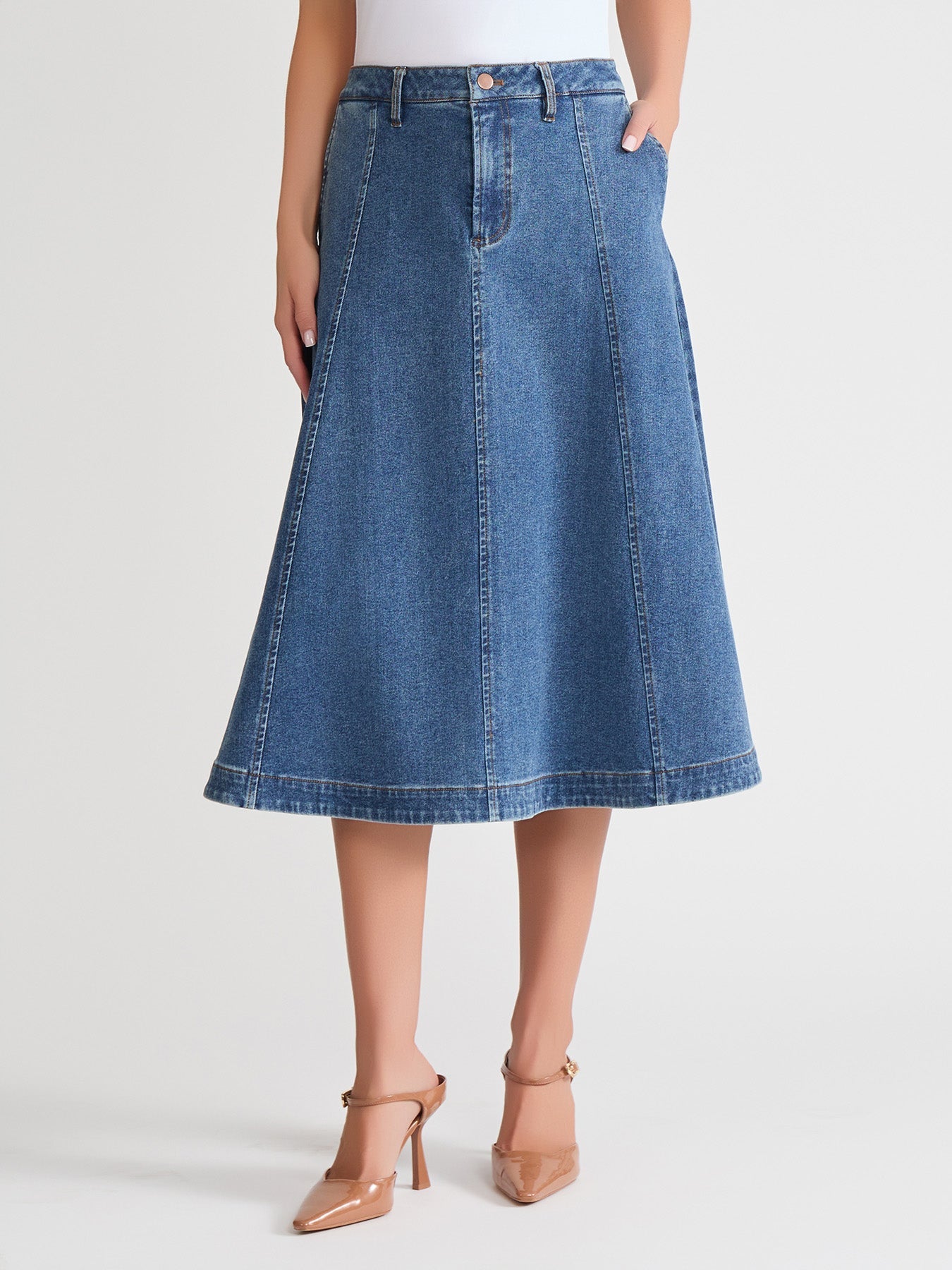 Midi Denim Circle Skirt, Oasis Wash