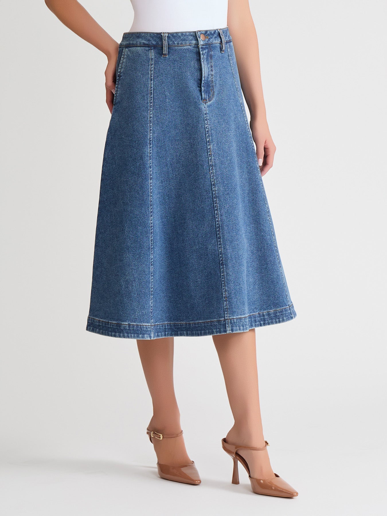 Midi Denim Circle Skirt, Oasis Wash