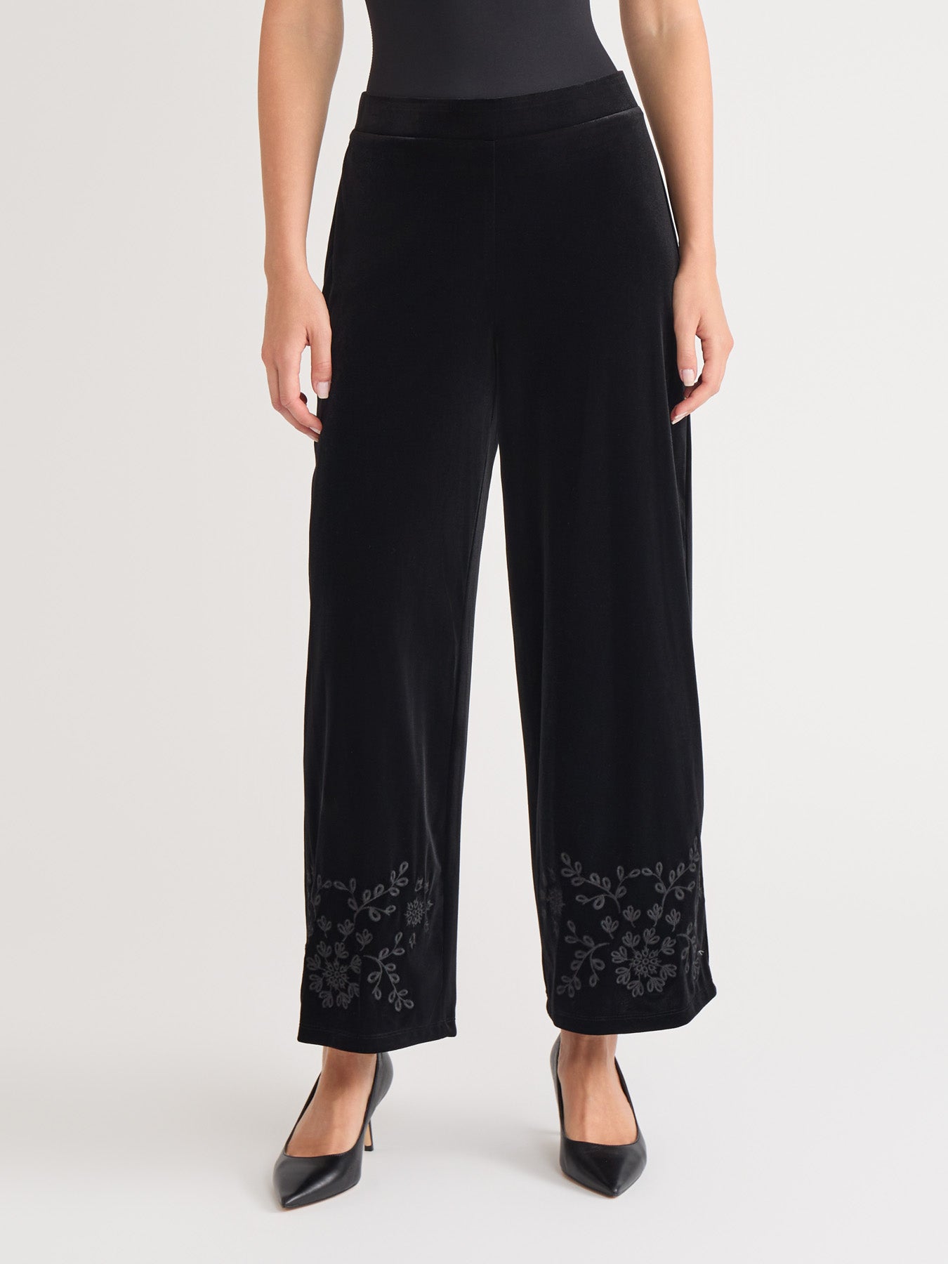 Pull-On Embroidered Velour Pant