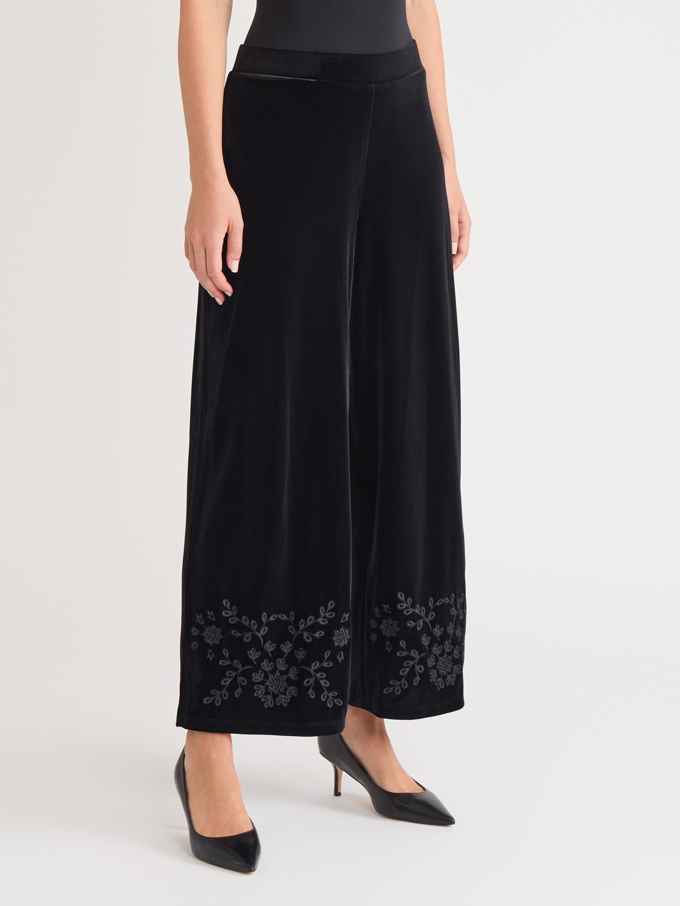 Pull-On Embroidered Velour Pant