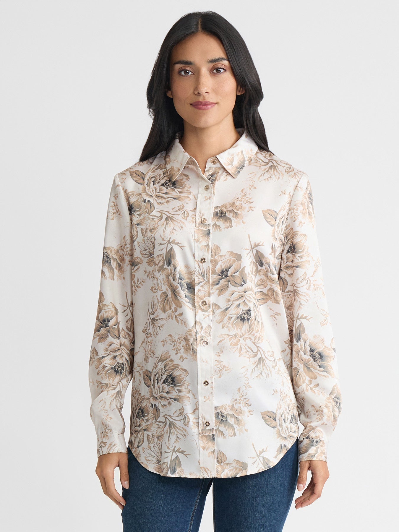 Petite Button Down Blouse, Satin Twill