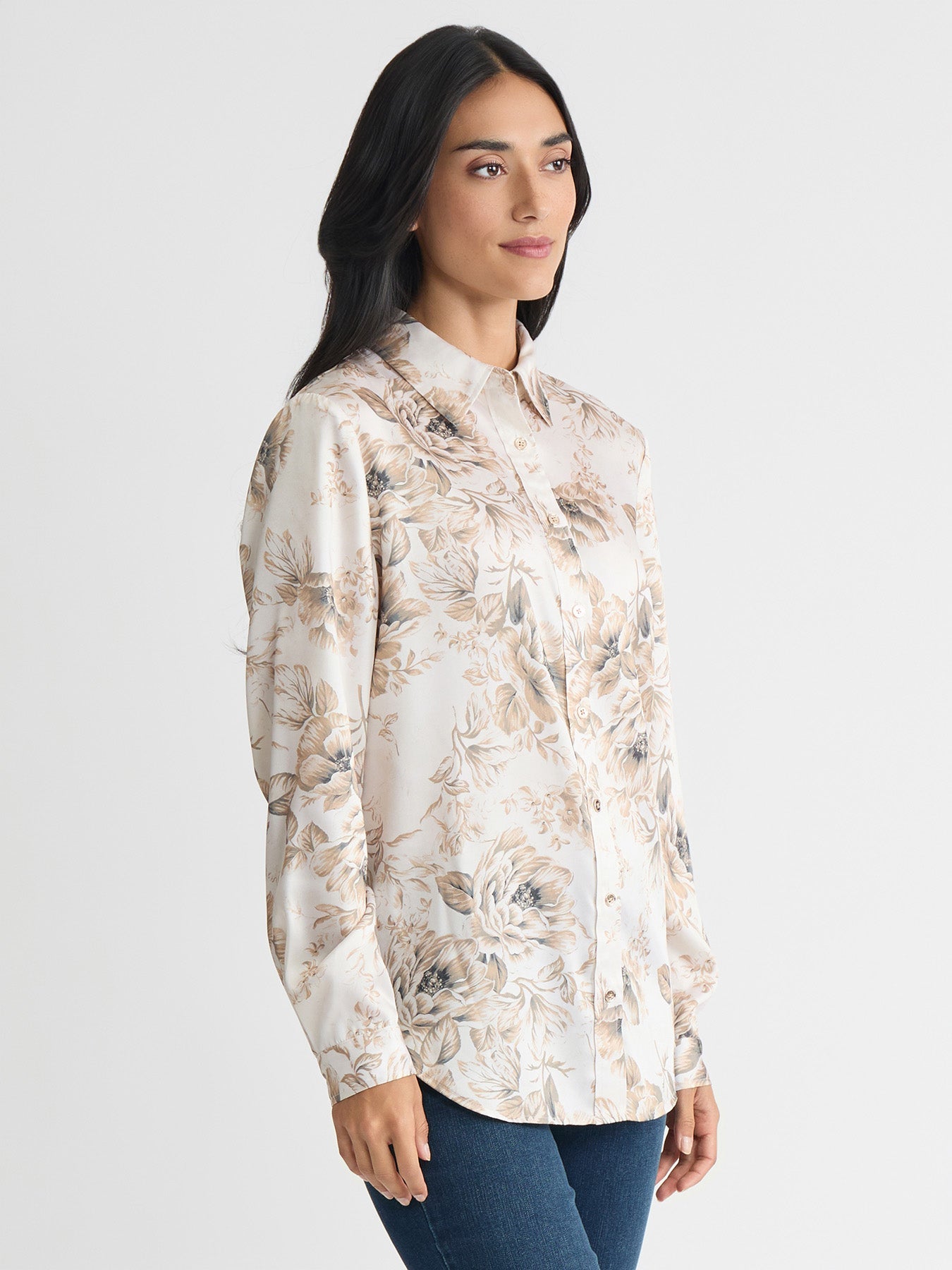 Petite Button Down Blouse, Satin Twill
