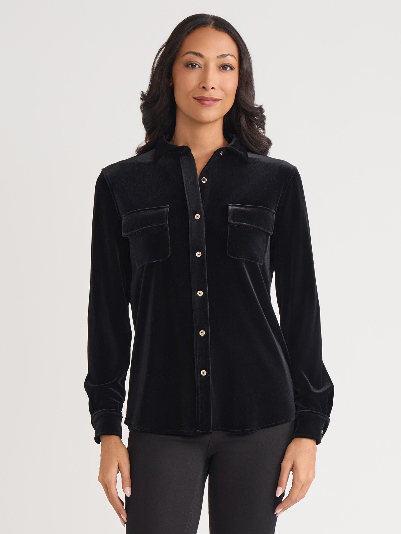 Button-Front Velour Utility Shirt