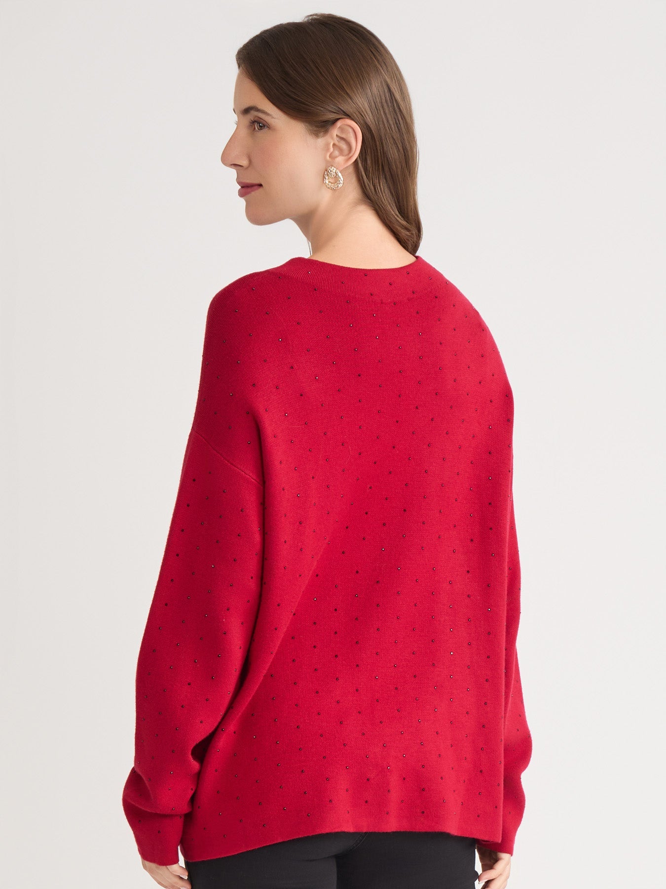 Petite Funnel Neck Studded Accent Sweater
