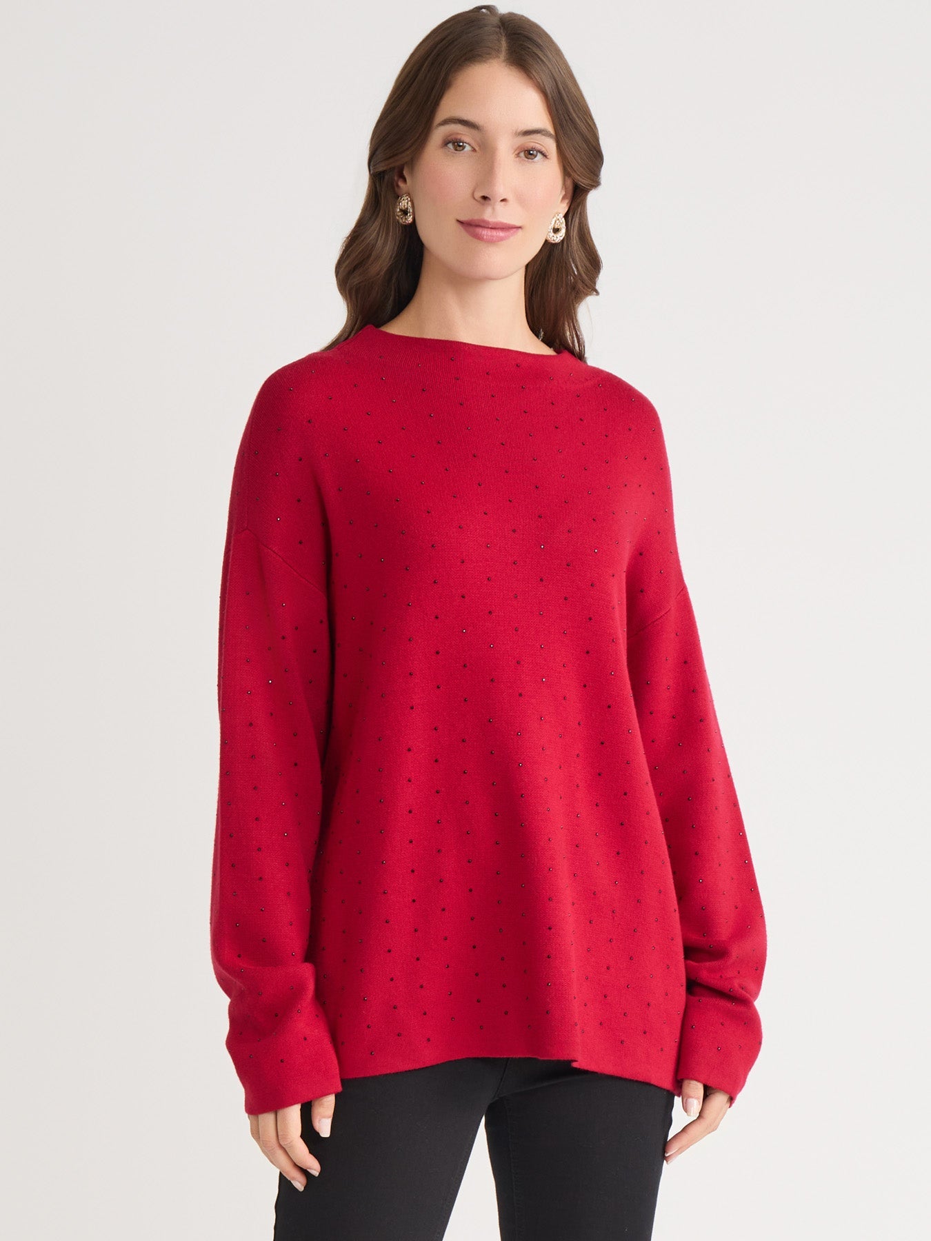 Funnel Neck Studded Accent Sweater