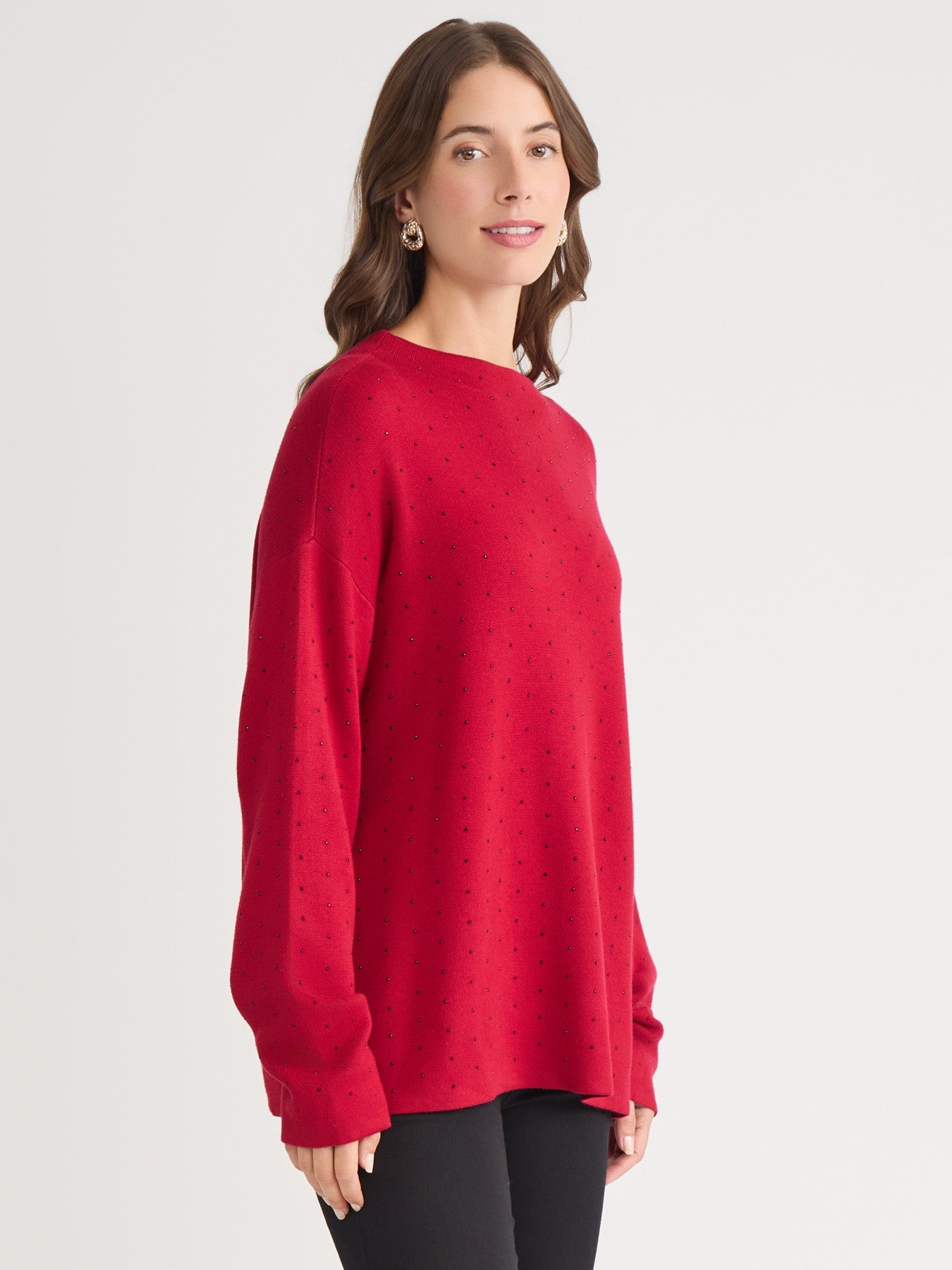 Plus Funnel Neck Studded Accent Sweater