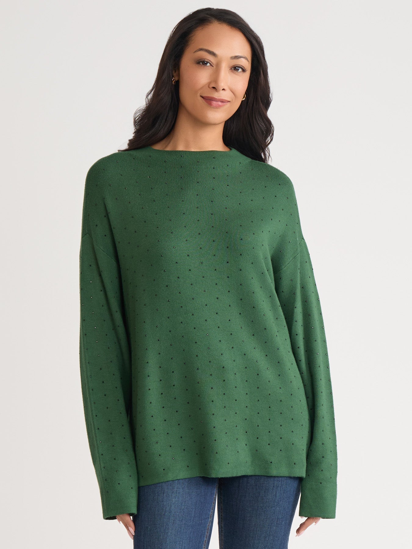 Funnel Neck Studded Accent Sweater