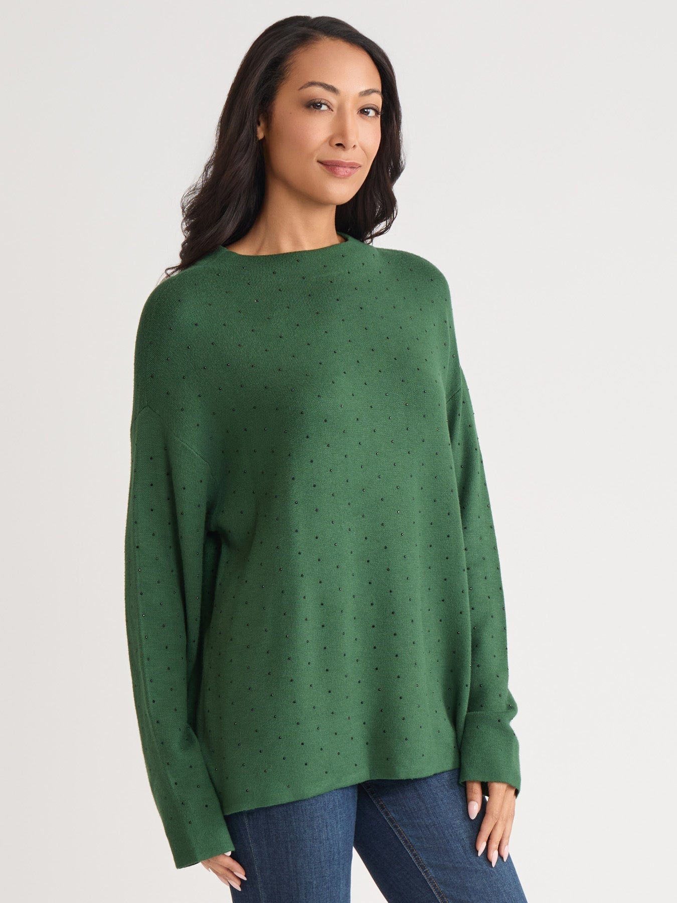 Funnel Neck Studded Accent Sweater