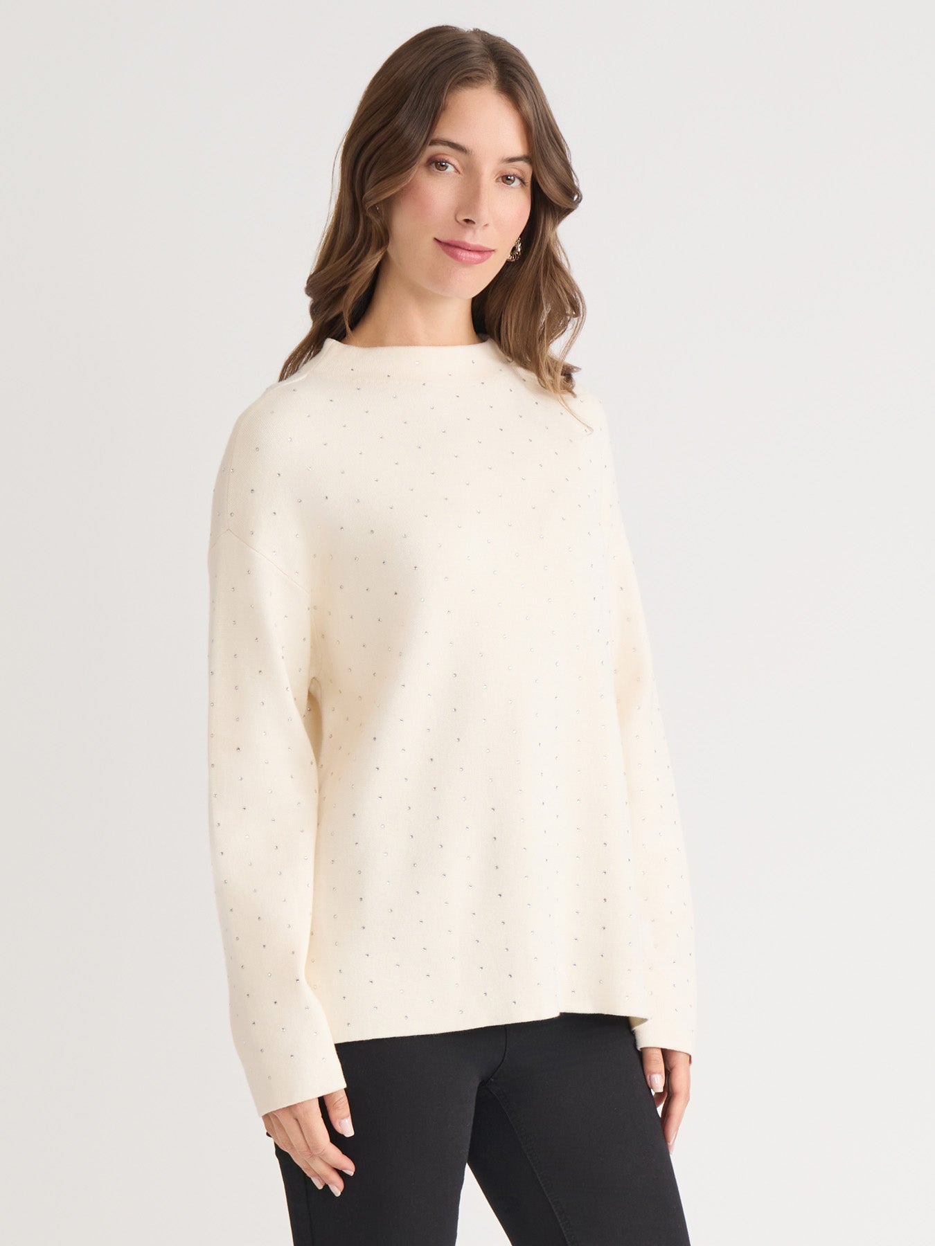 Funnel Neck Studded Accent Sweater