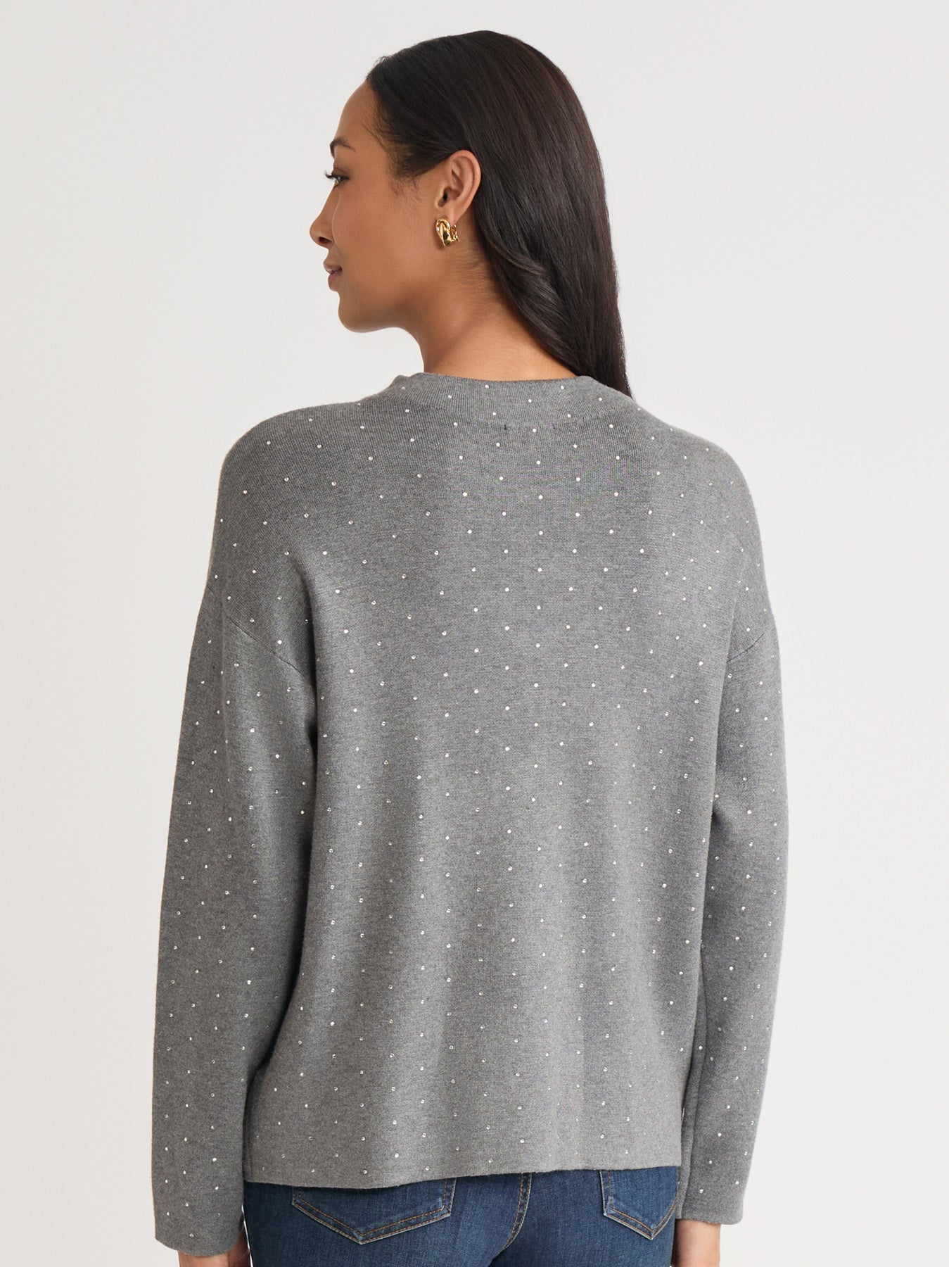 Petite Funnel Neck Studded Accent Sweater
