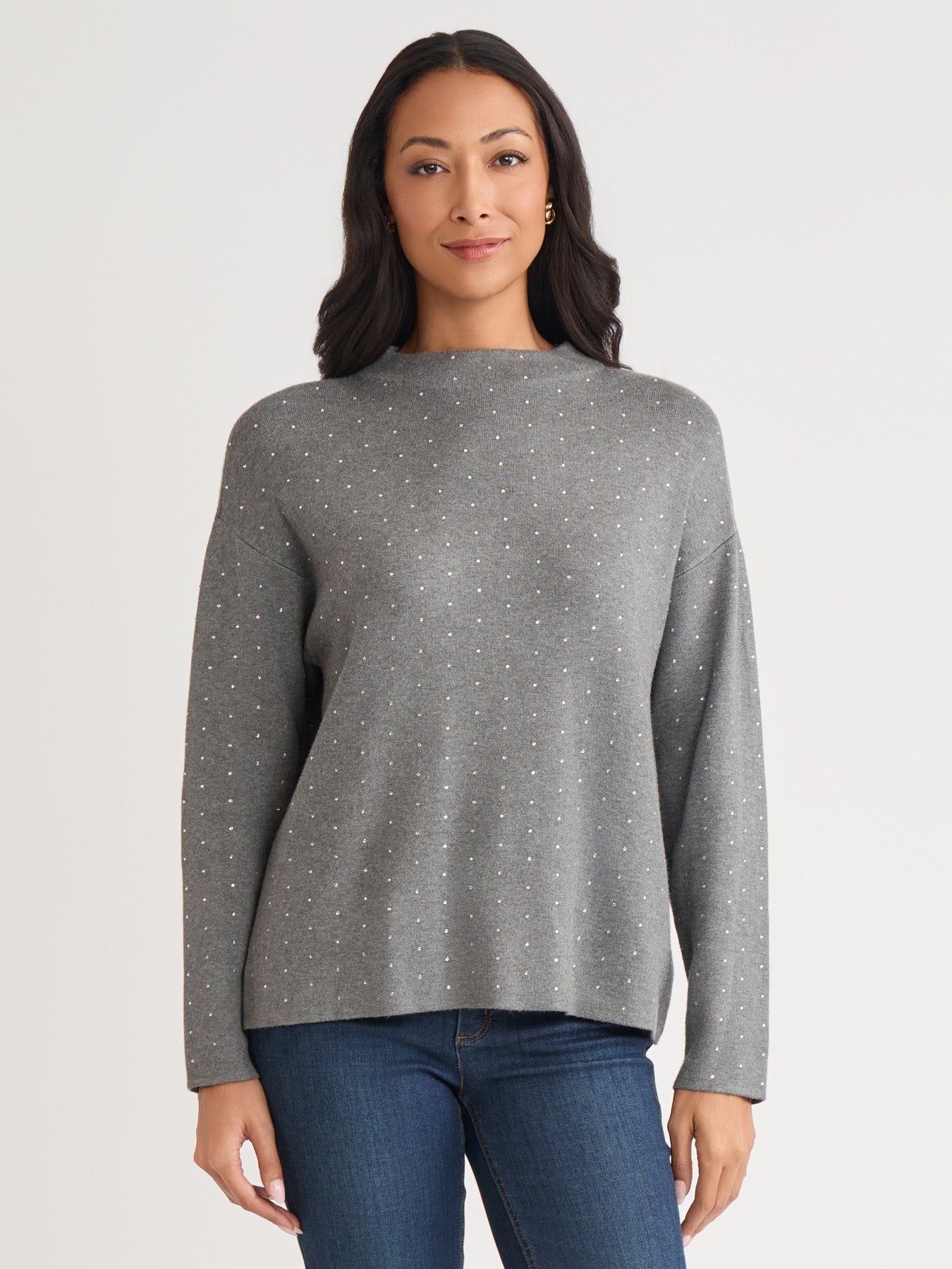 Funnel Neck Studded Accent Sweater