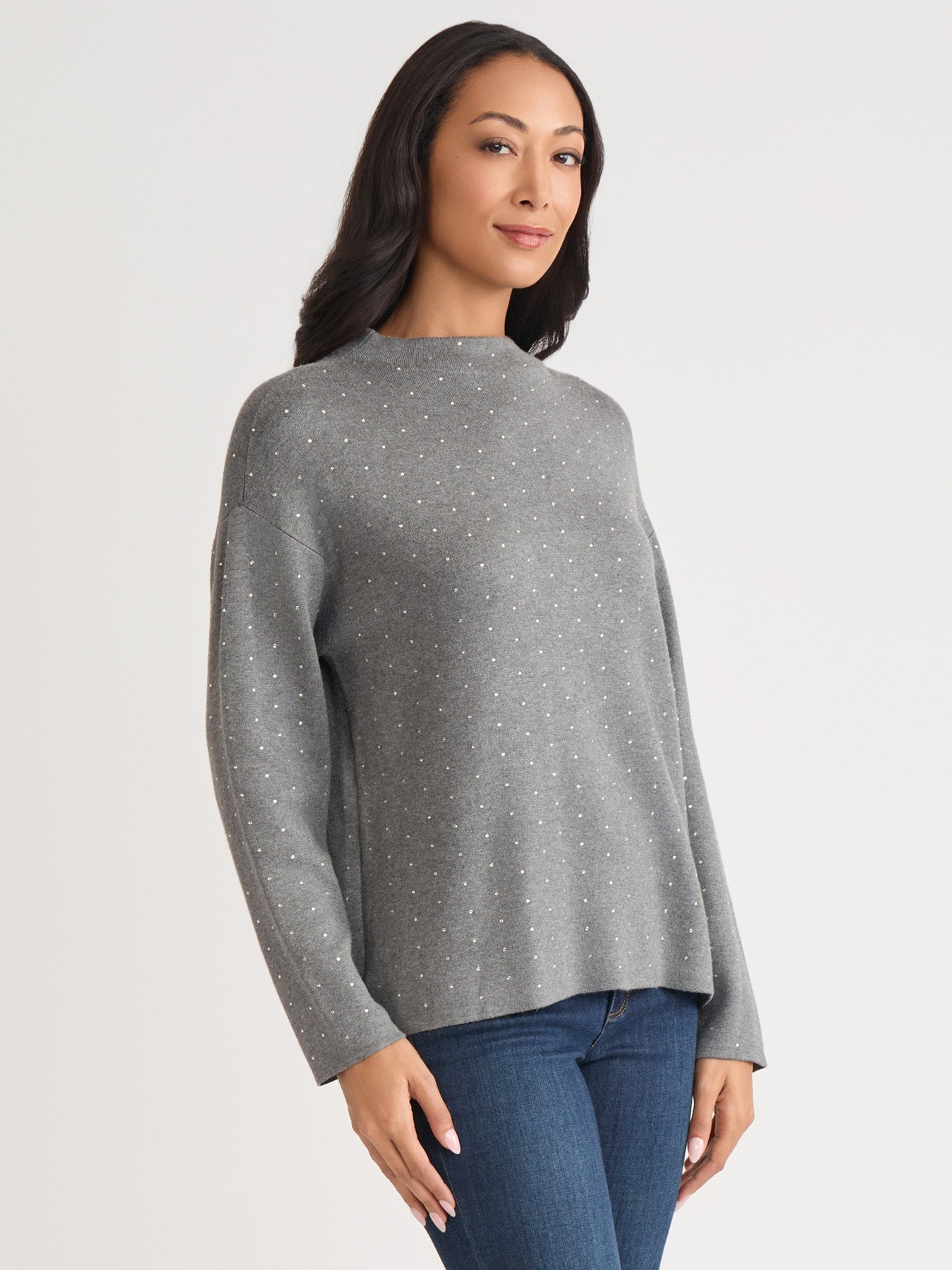 Funnel Neck Studded Accent Sweater