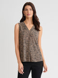 Sleeveless V-Neck Pleat Front Blouse