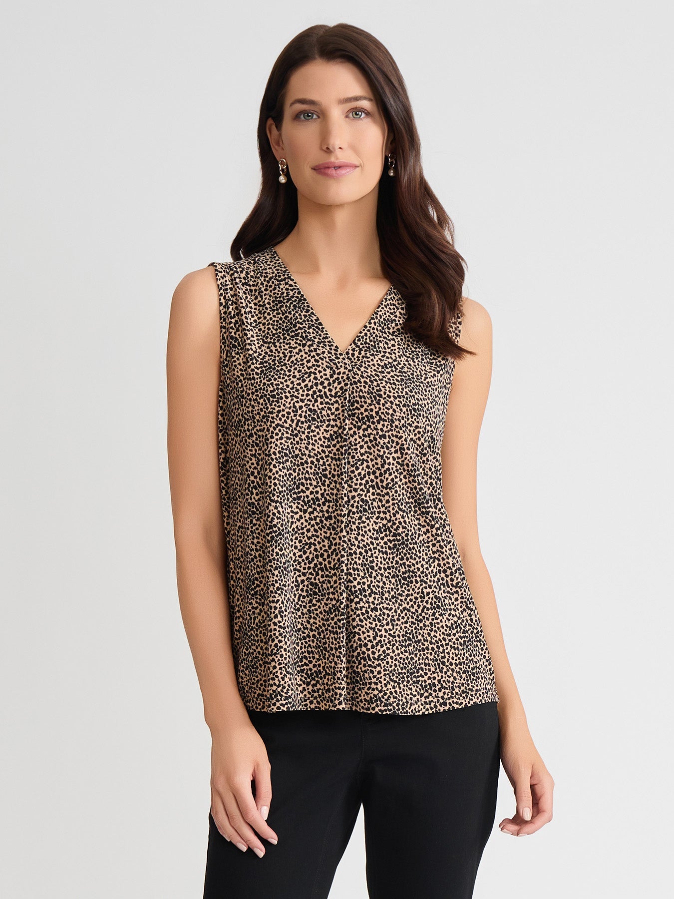 Sleeveless V-Neck Pleat Front Blouse