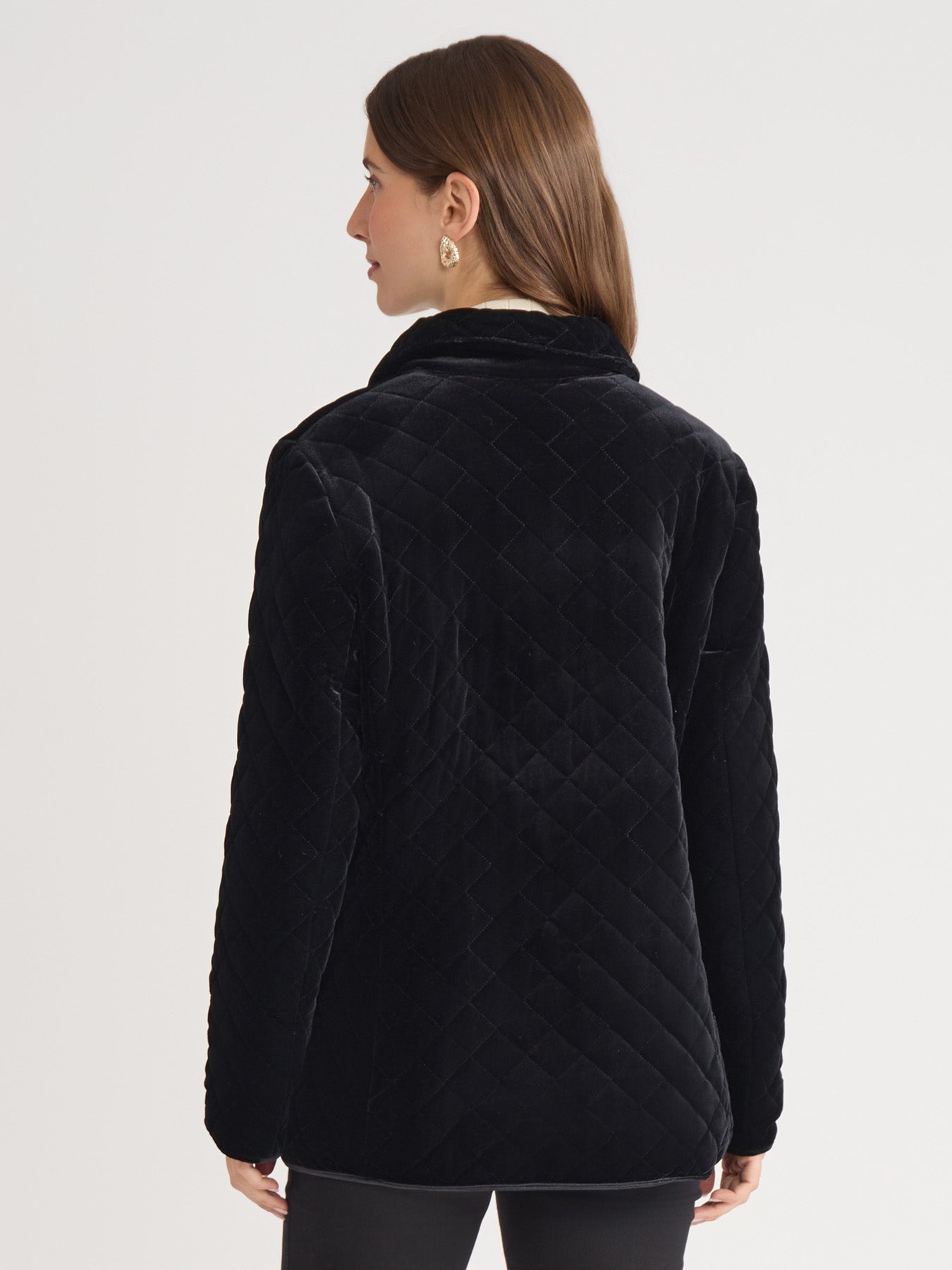 Snap Front Quilted Jacket, Velvet
