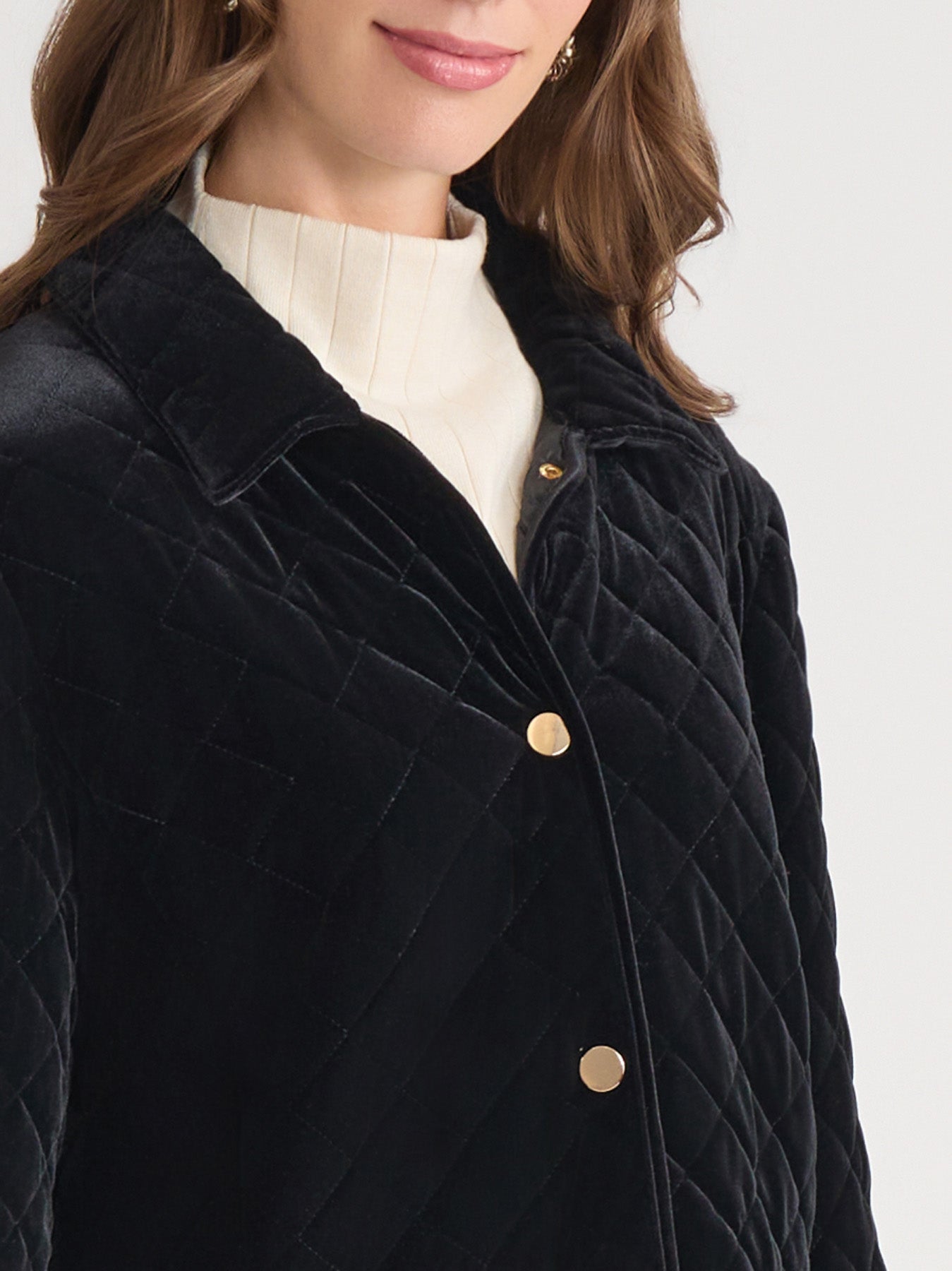 Snap Front Quilted Jacket, Velvet