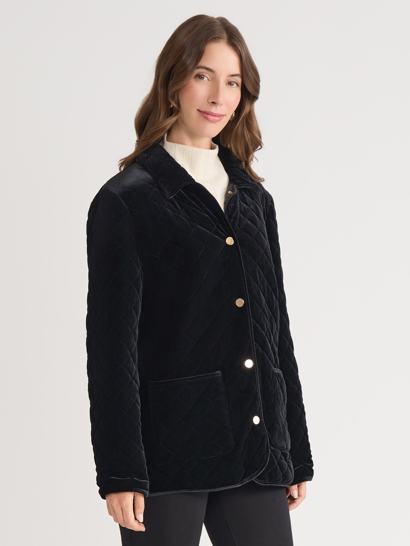 Snap Front Quilted Jacket, Velvet